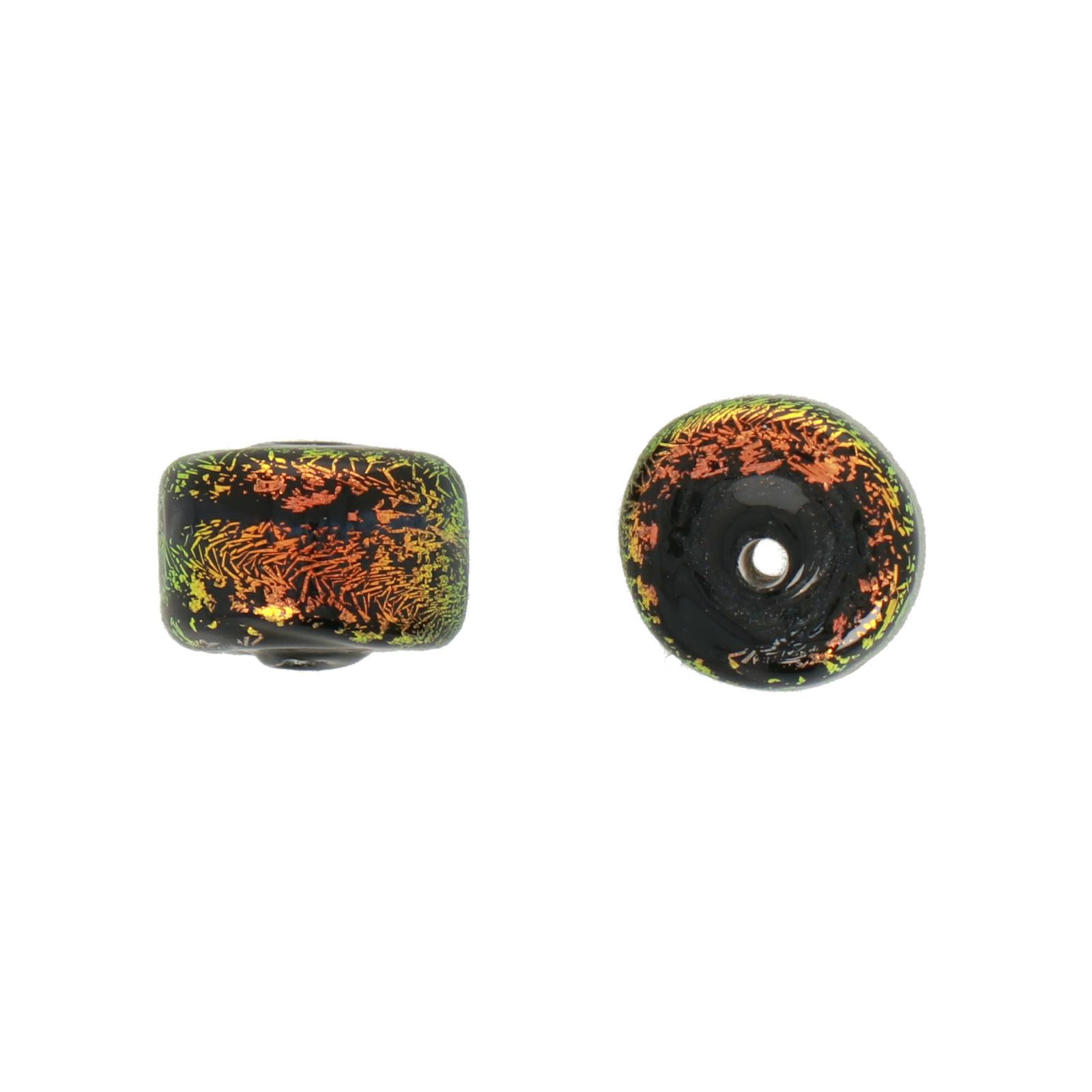 dichroic glass bead orange iris roundelle 12x8mm | 4pc