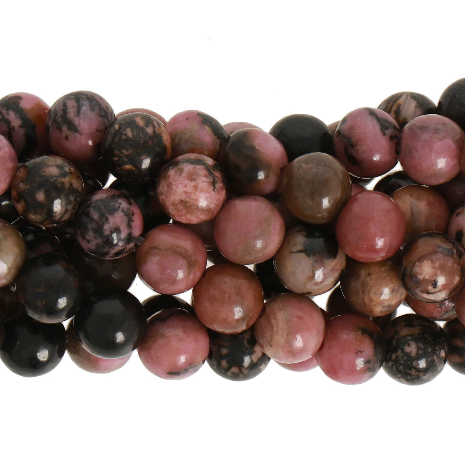 black lace rhodonite smooth round 6mm | 15/16-inch strand