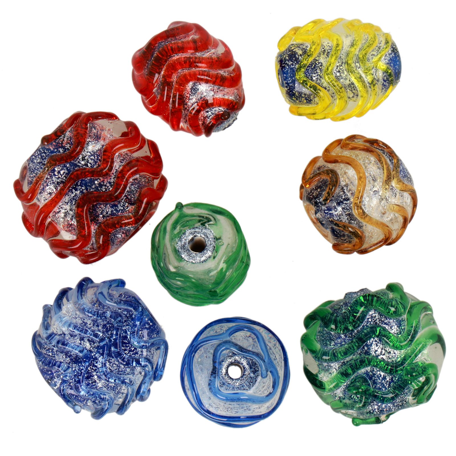 glass beads - silver foiled swirl mix 12-18mm | 8pc