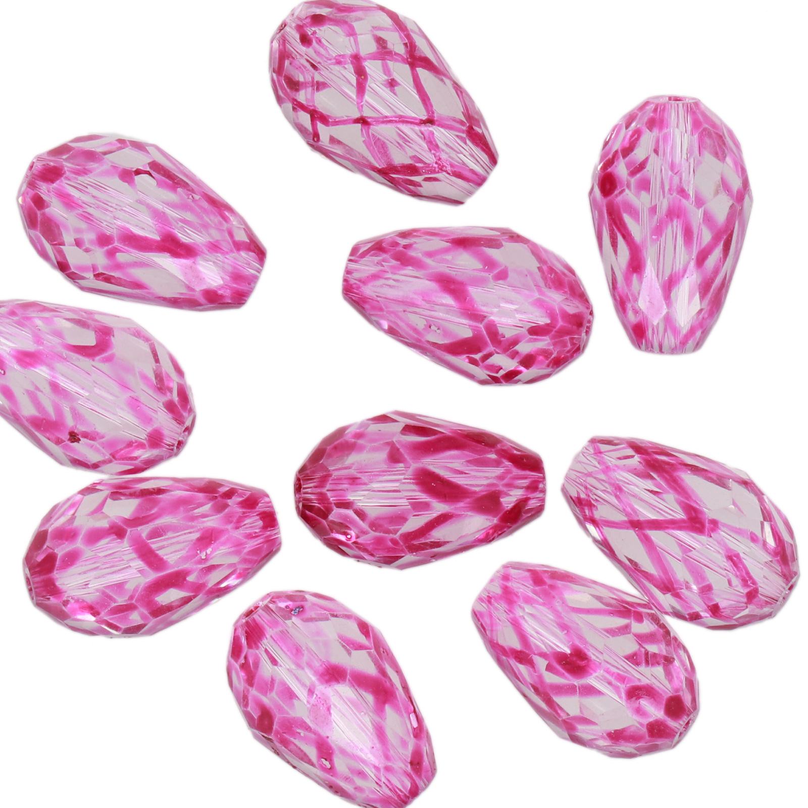 hand painted glass bead faceted briolette fuchsia 15x10mm | 8pc
