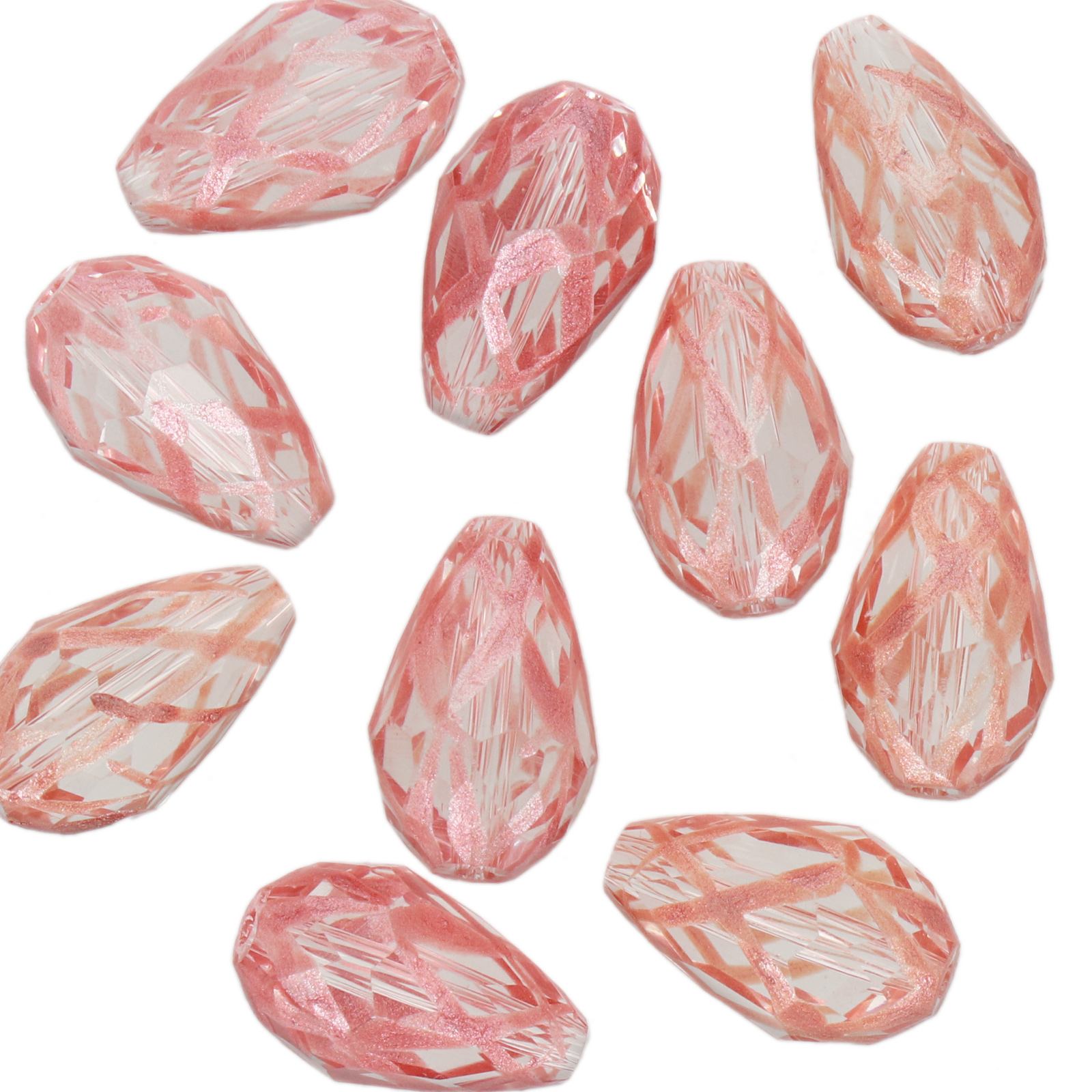 hand painted glass bead faceted briolette pink 15x10mm | 8pc