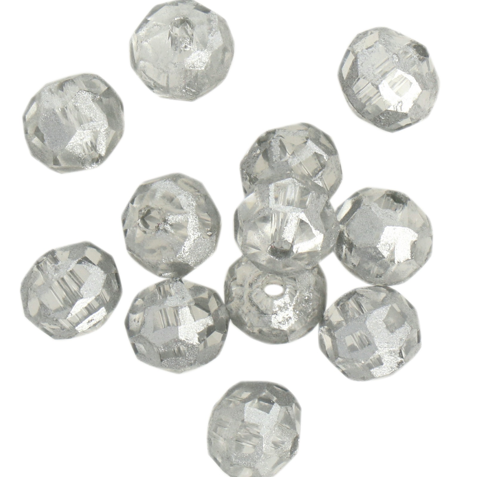 hand painted glass bead faceted round silver 8mm | 8pc