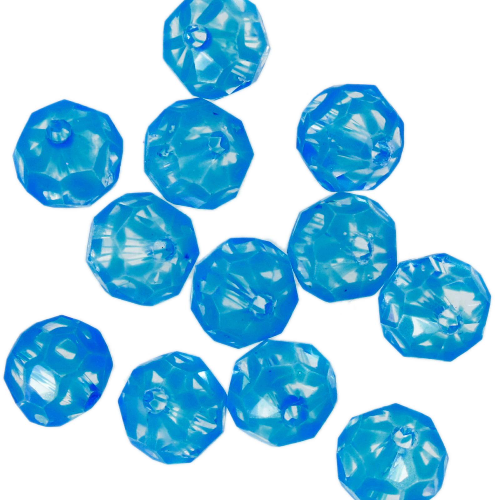 hand painted glass bead faceted round blue 8mm | 8pc