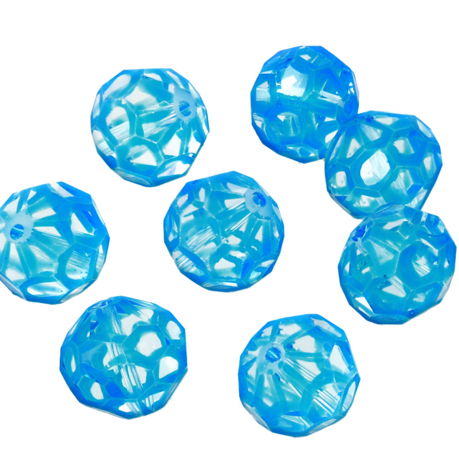 hand painted glass bead faceted round blue 14mm | 4pc