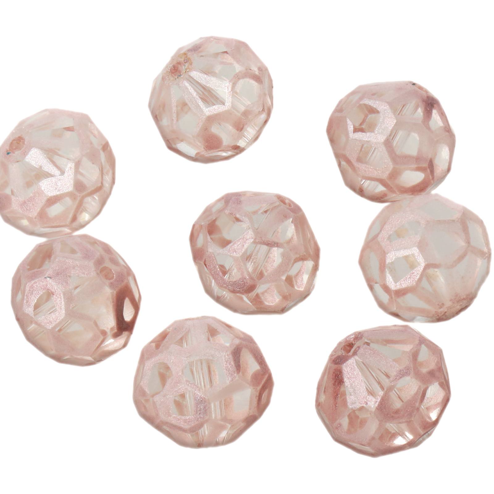 hand painted glass bead faceted round pink 14mm | 4pc