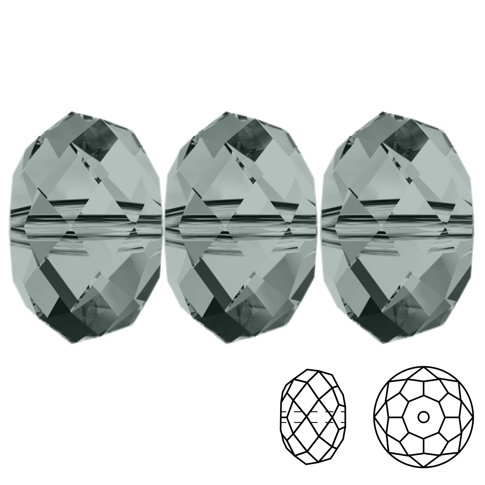 briolette (5040) black diamond 6mm | 4st