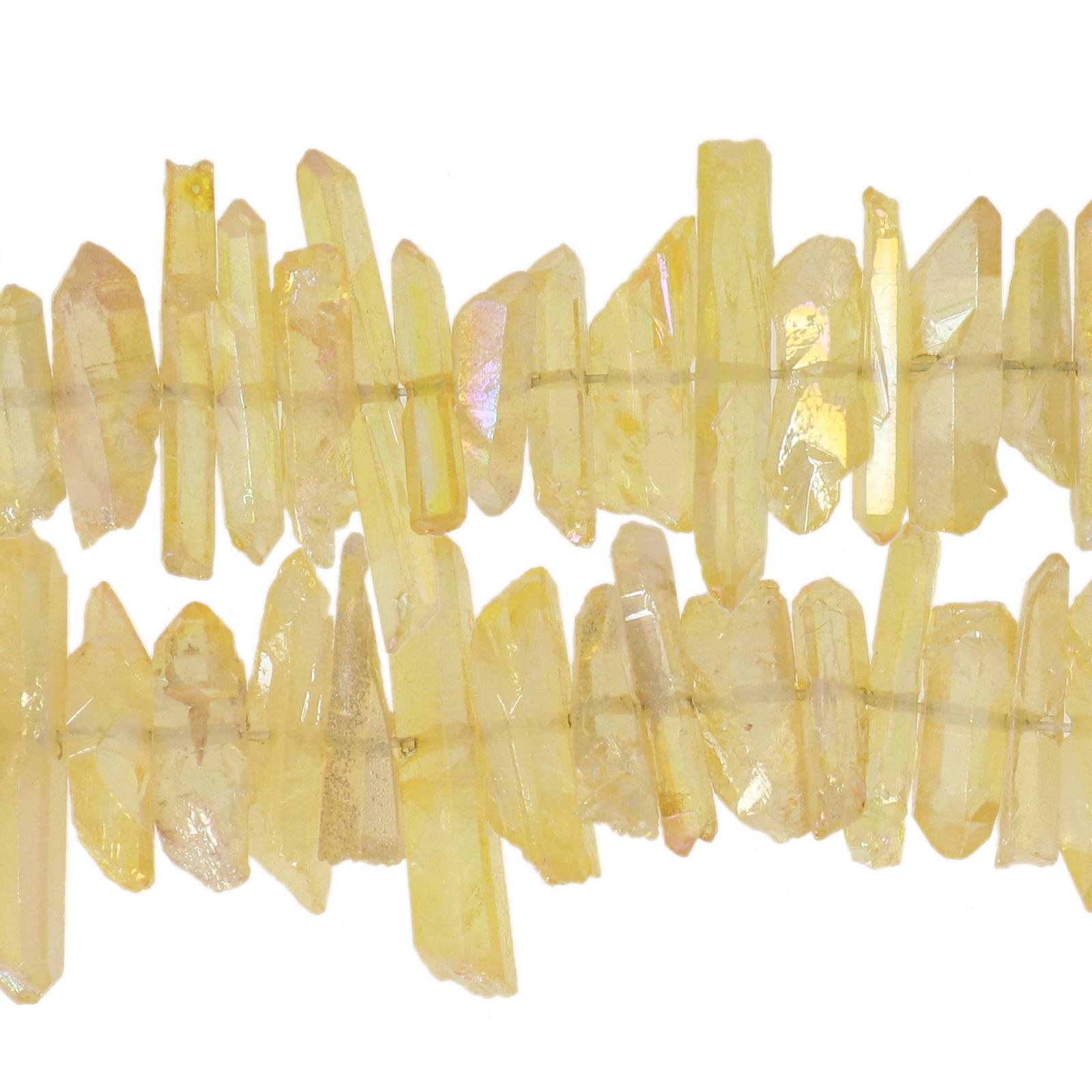 rock crystal plated gold ab central hole pointed 15-20mm - 65pc aprox. | 16-inch strand