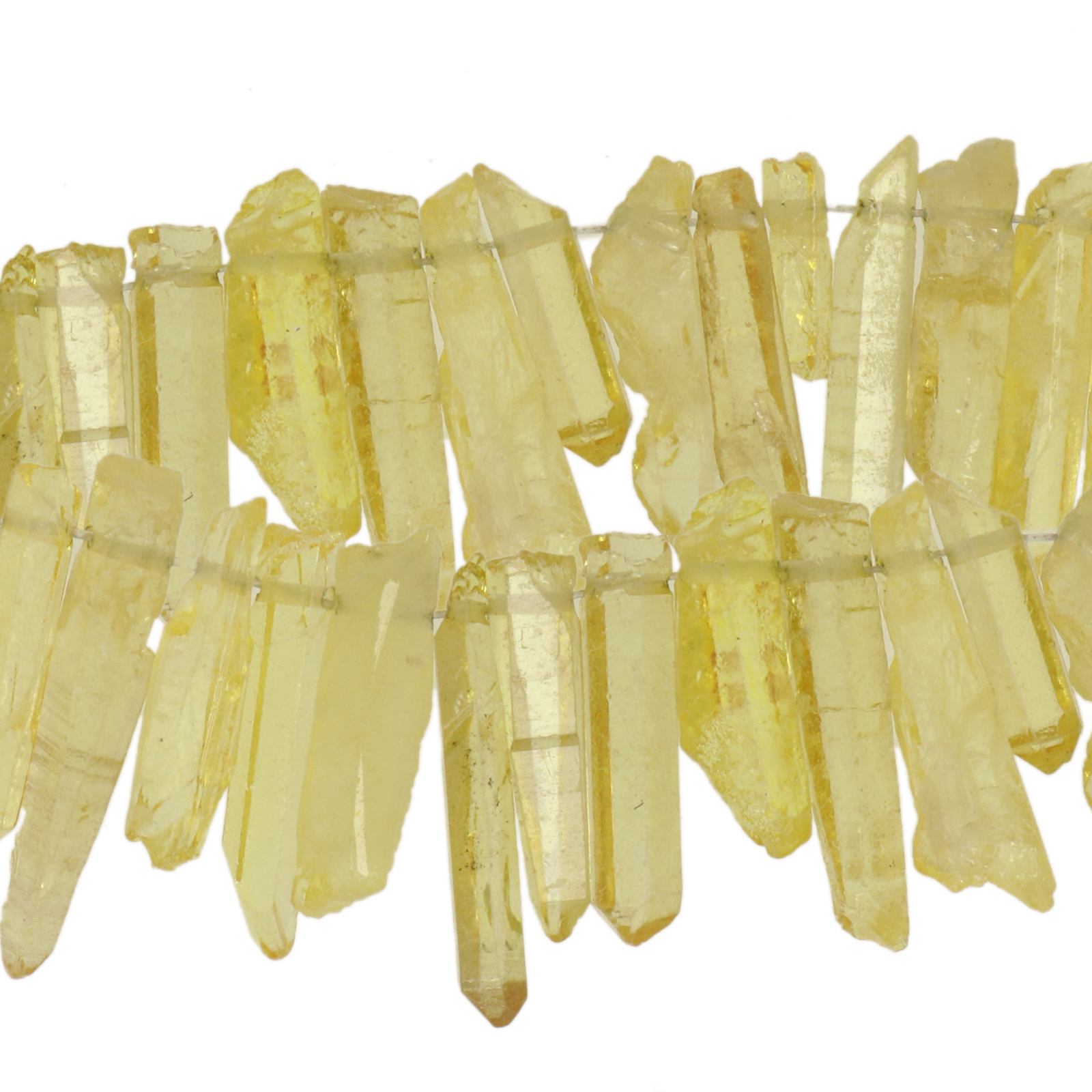 rock crystal plated gold ab side drilled pointed 15-30mm - 85pc aprox. | 16-inch strand