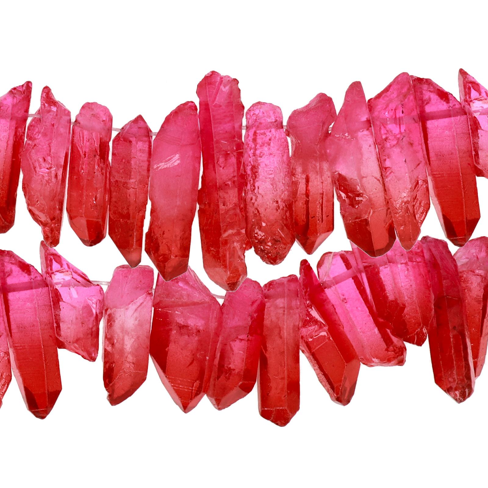 rock crystal plated fuchsia/red side drilled pointed 20-35mm - 55pc aprox. | 16-inch strand