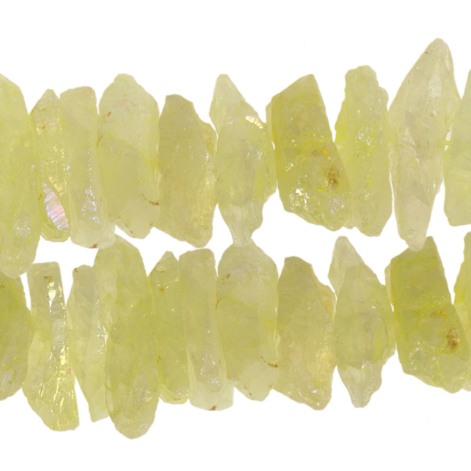 rock crystal plated pale yellow ab central hole rough 20-25mm - 60pc aprox. | 16-inch strand