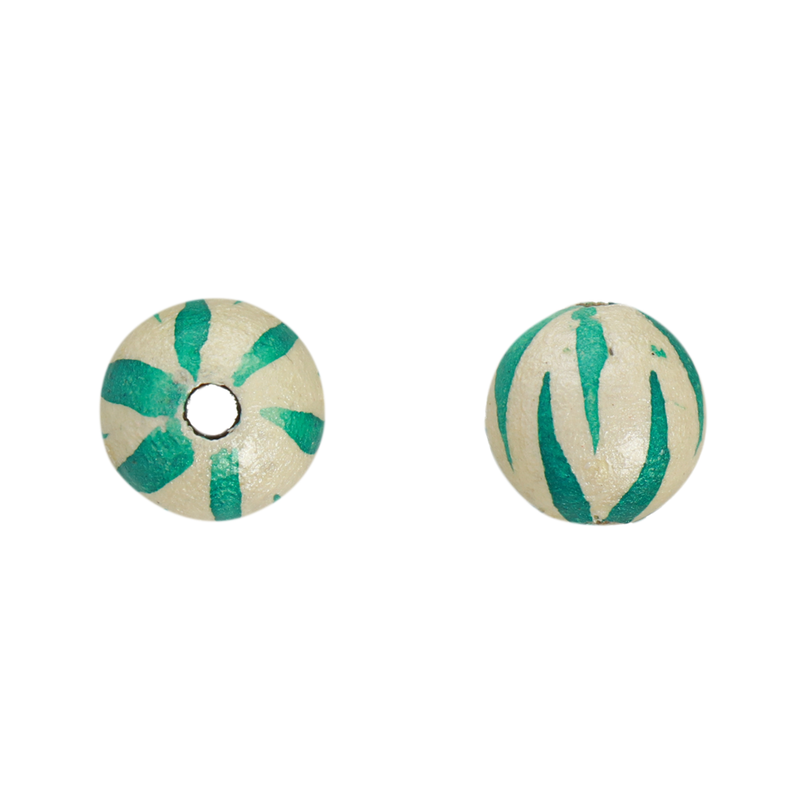 hand-painted wooden beads leaves white - round 12mm | 10pcs