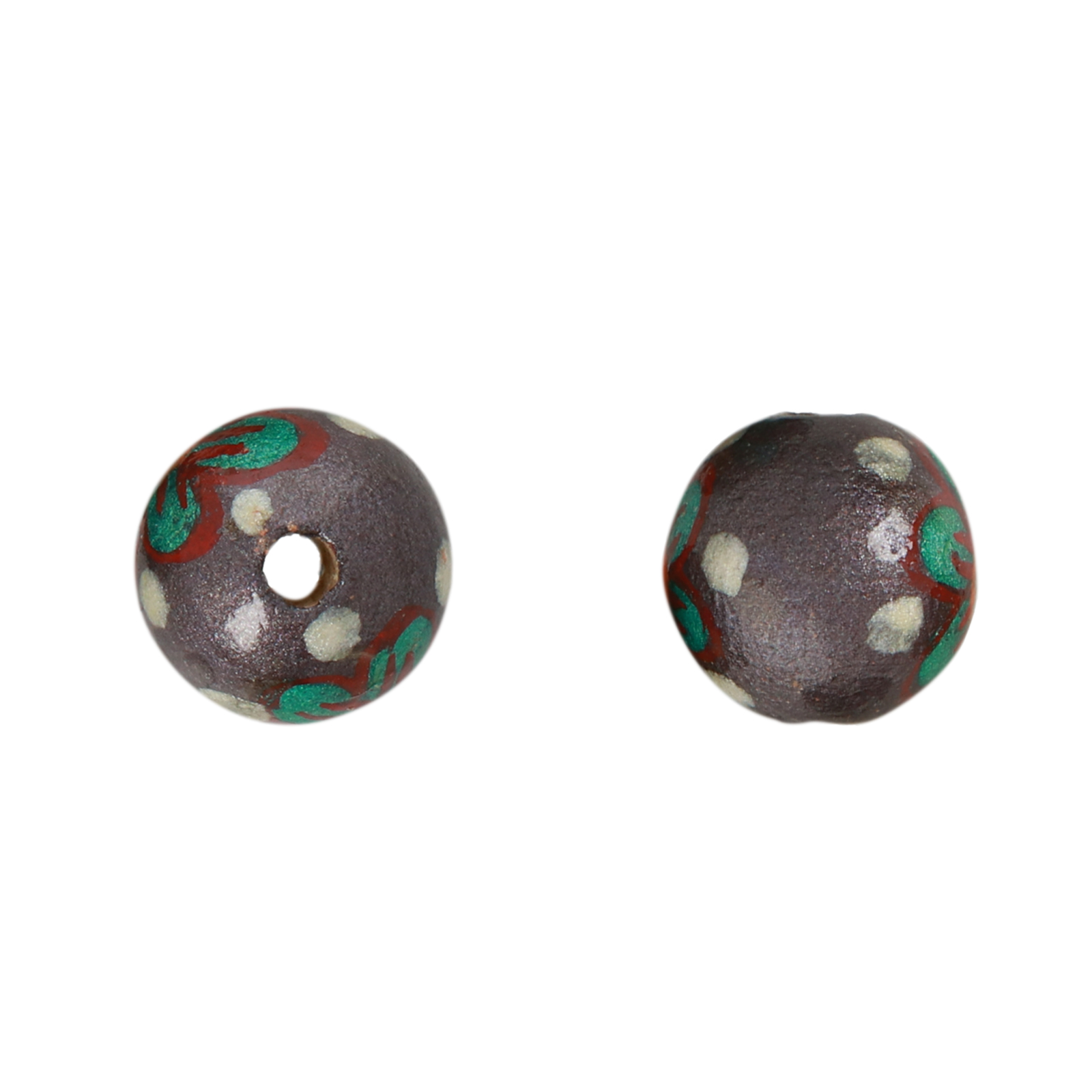 hand-painted wooden beads flower wine - round 12mm | 10pcs