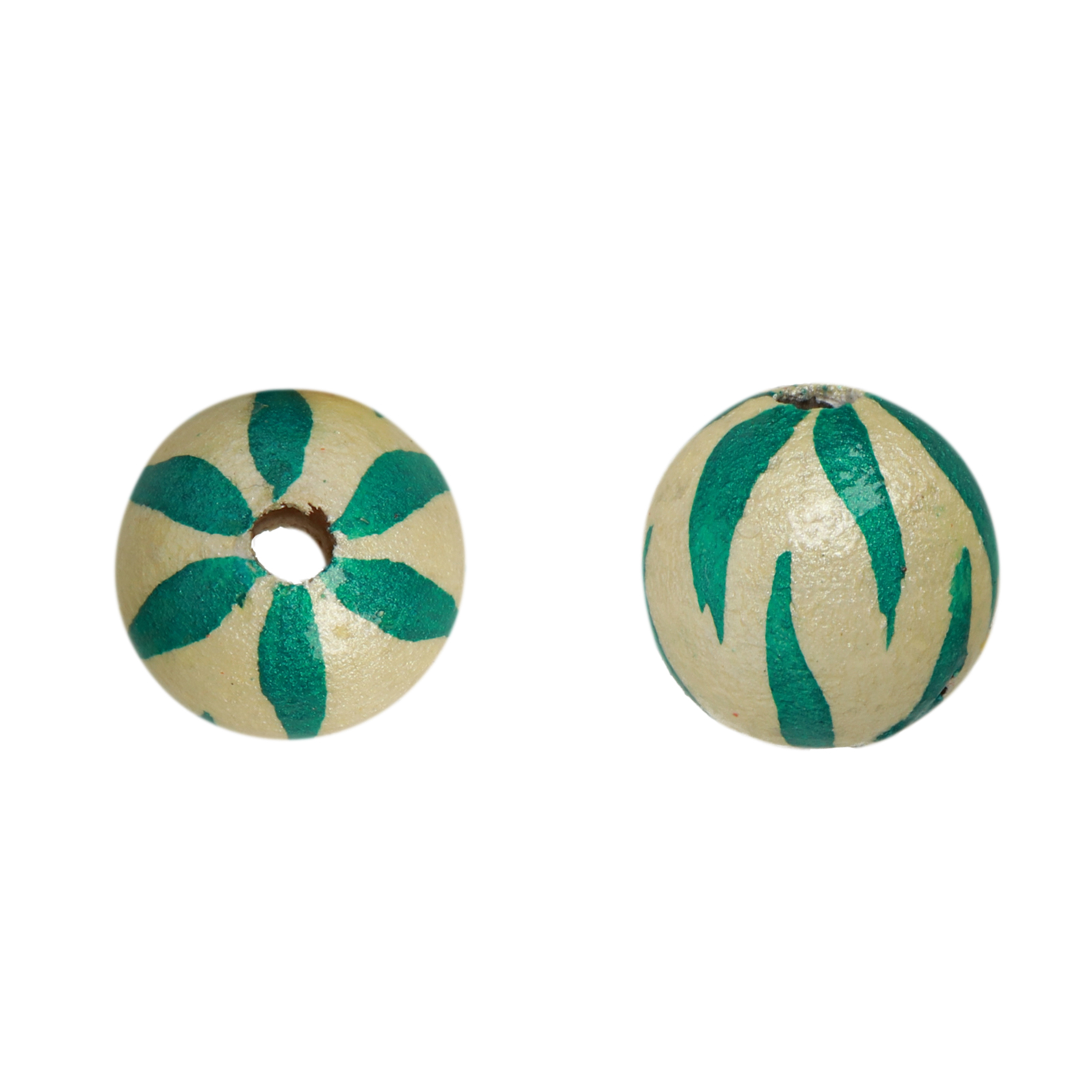 hand-painted wooden beads leaves white - round 16mm | 8pcs