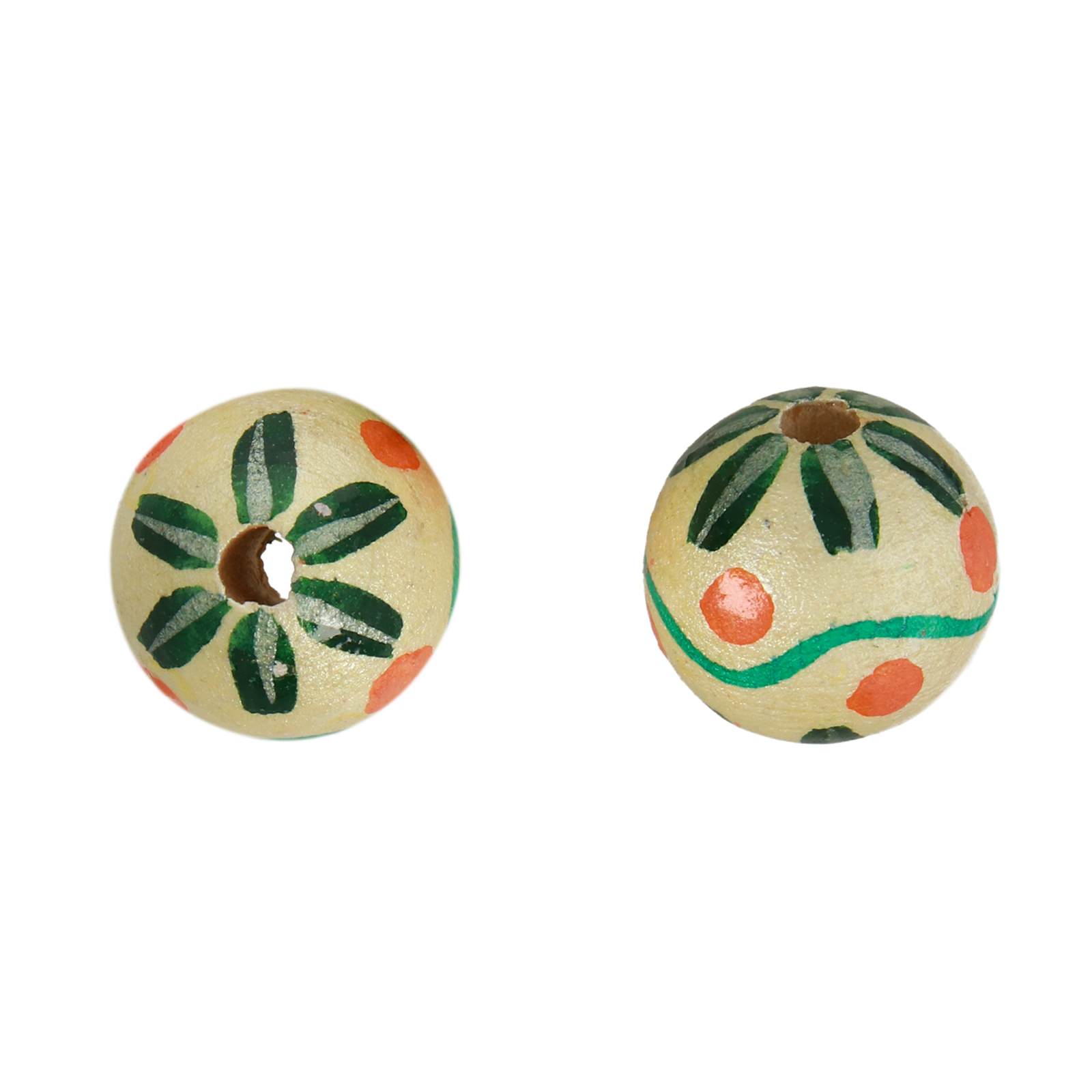 hand-painted wooden beads flower white - round 16mm | 8pcs