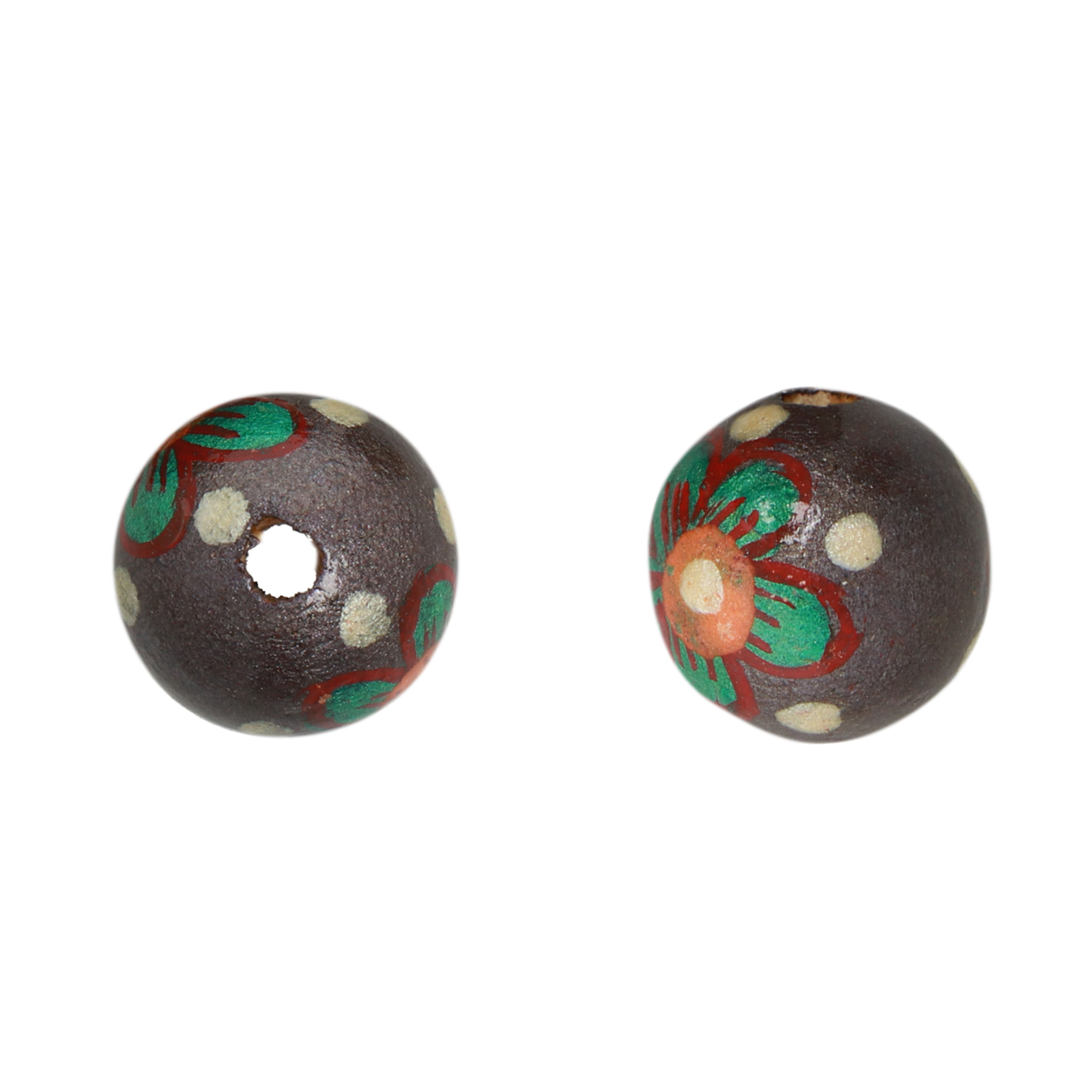 hand-painted wooden beads flower wine - round 16mm | 8pcs