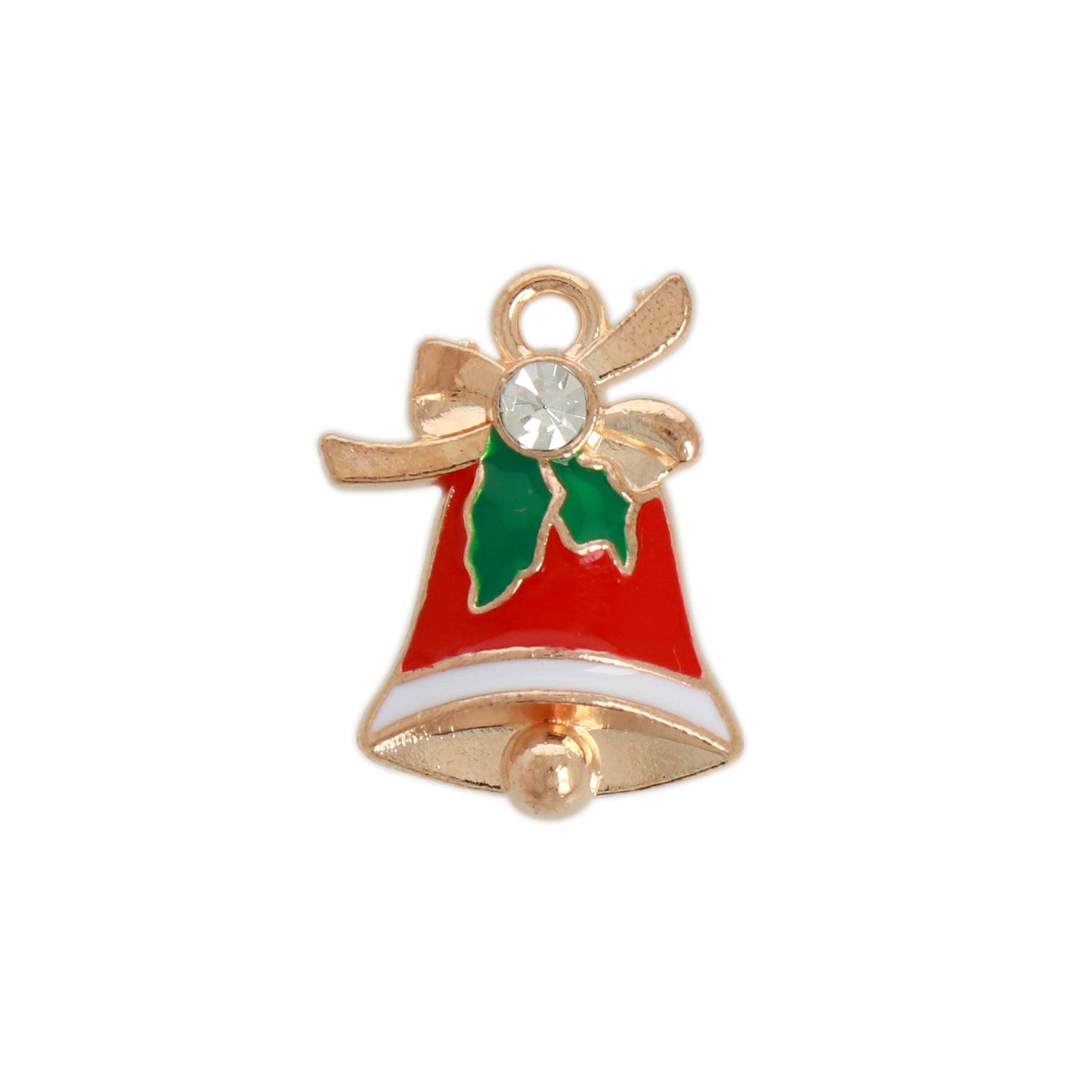 gold plated enameled christmas bell charm 18x13mm | 10pc