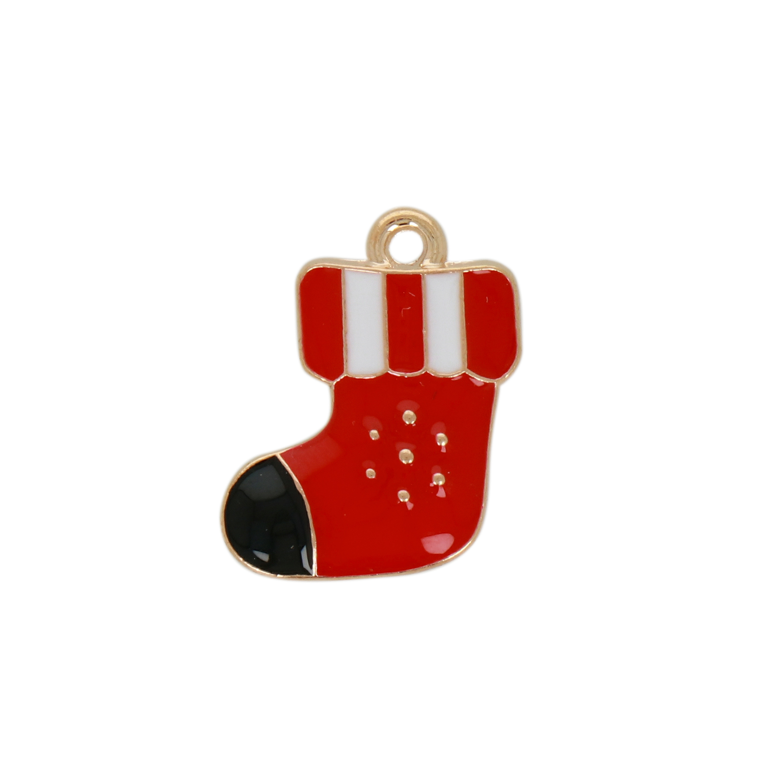 gold plated enameled christmas socks charm 16mm | 10pc