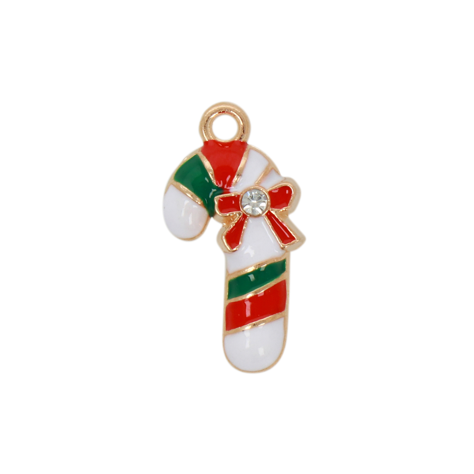 gold plated enameled candy cane charm 22x11mm | 10pc