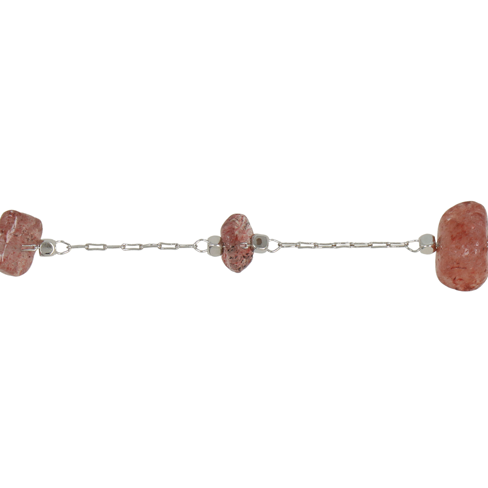 rosary chain rhodium silver plated strawberry quartz chips 5-10mm | 1mt