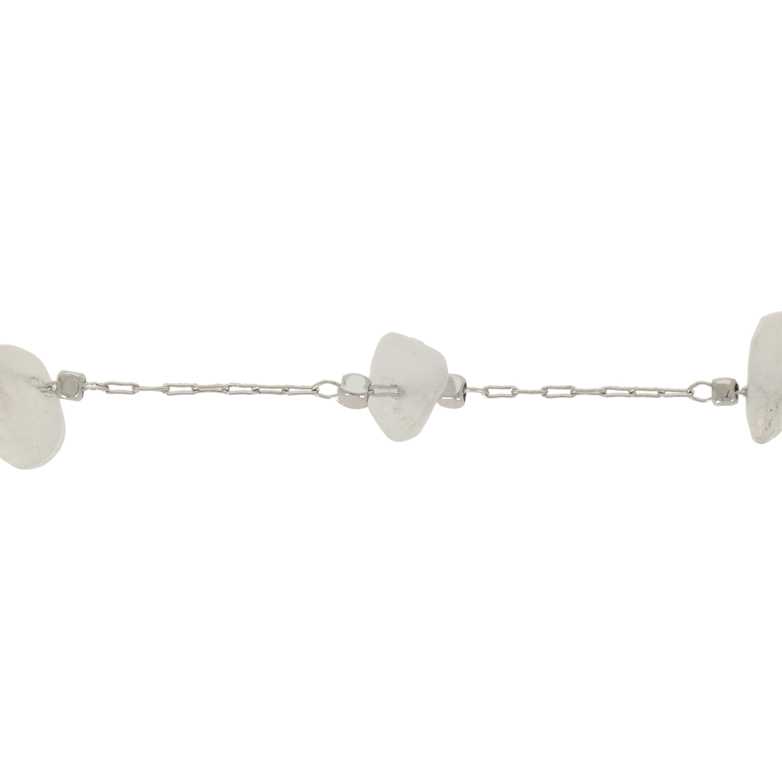 rosary chain rhodium silver plated white jade chips 5-10mm | 1mt