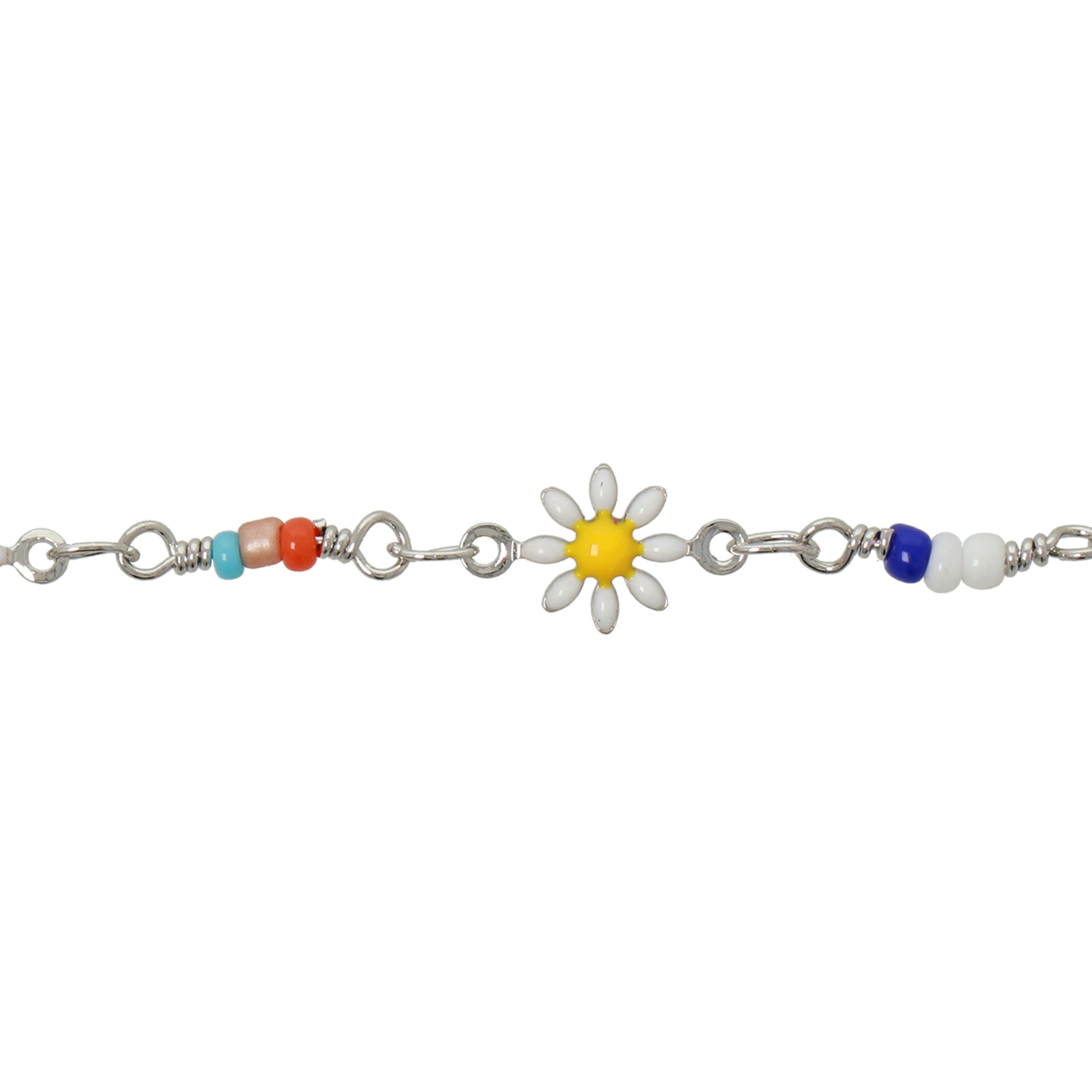 daisy with rocailles enameled rhodium silver chain link 7mm | 1mt