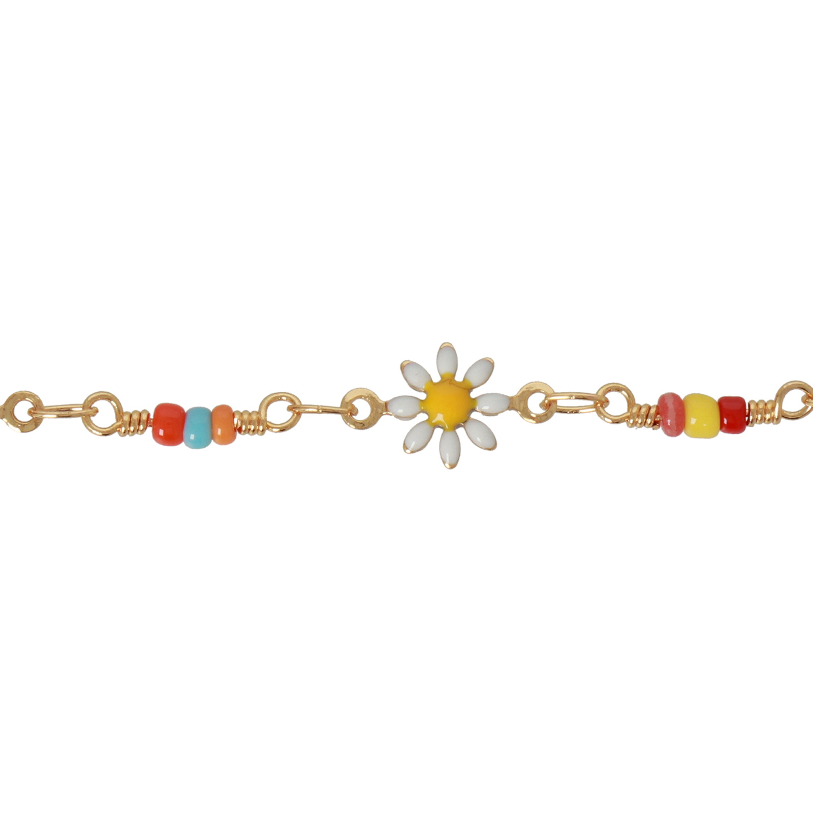 daisy with rocailles enameled gold chain link 7mm | 1mt