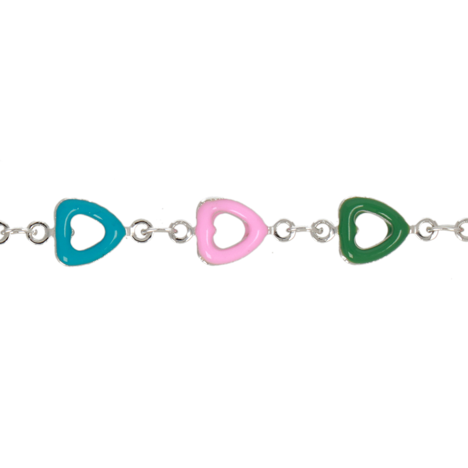 hearts enameled rhodium silver chain link 7mm | 1mt