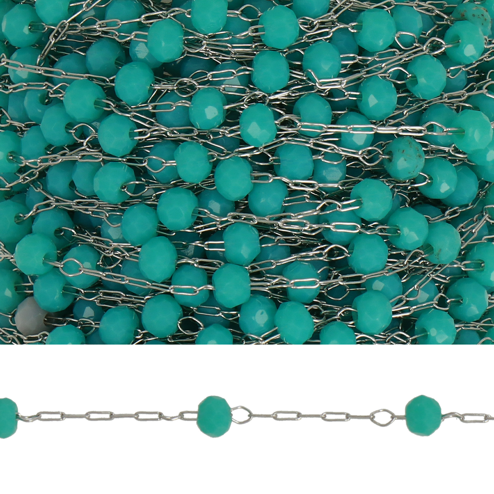 edelstahl rosenkranz kette mini rondelle opaque turquoise 3x2mm | 3mt