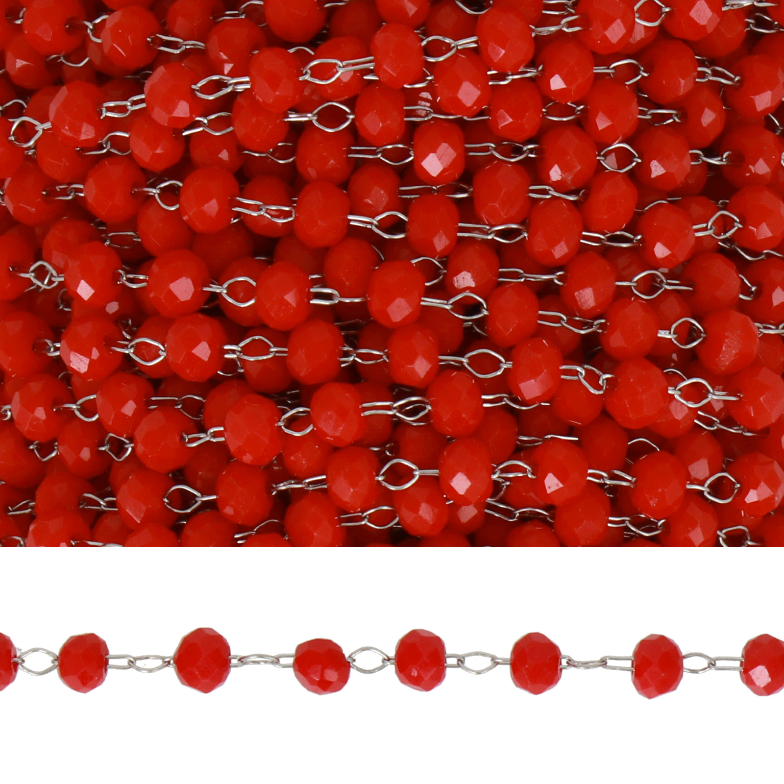 edelstahl rosenkranz kette mini rondelle opaque red 3x2mm | 3mt