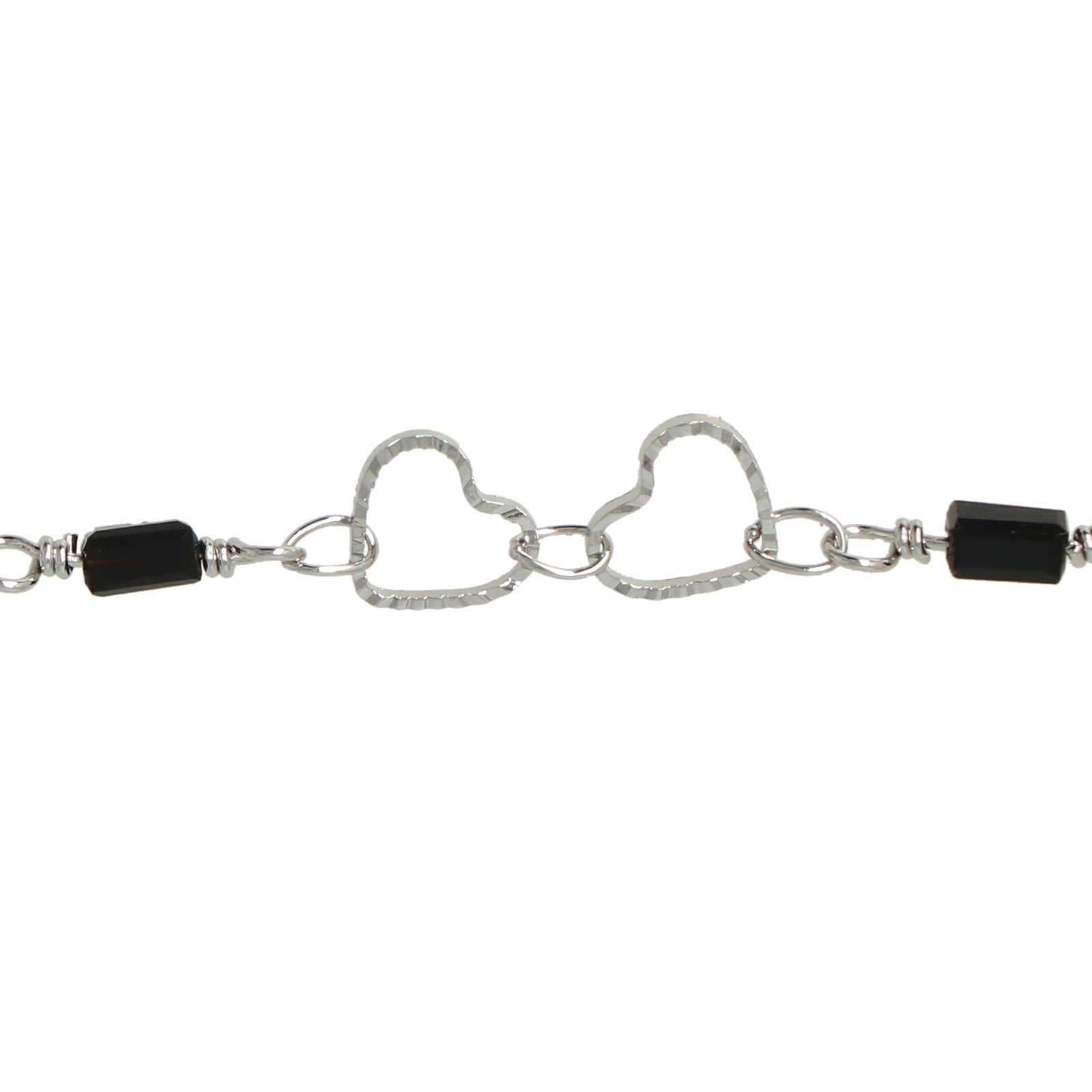 rhodium silver link chain hearts 7mm/tube jet 5mm | 1mt