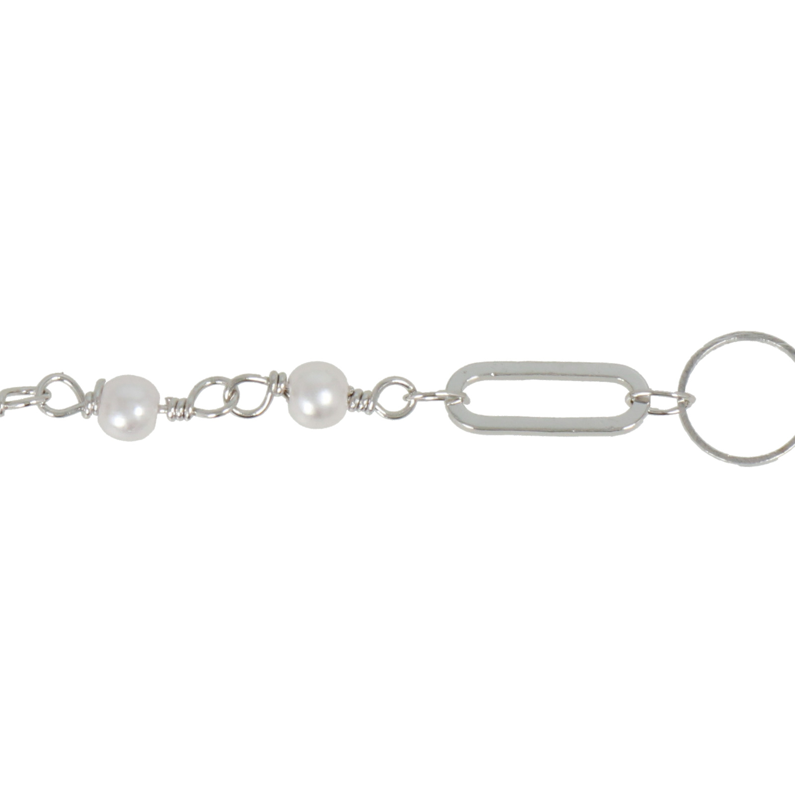 rhodium silver plated link chain plastic pearls 4mm | 1mt