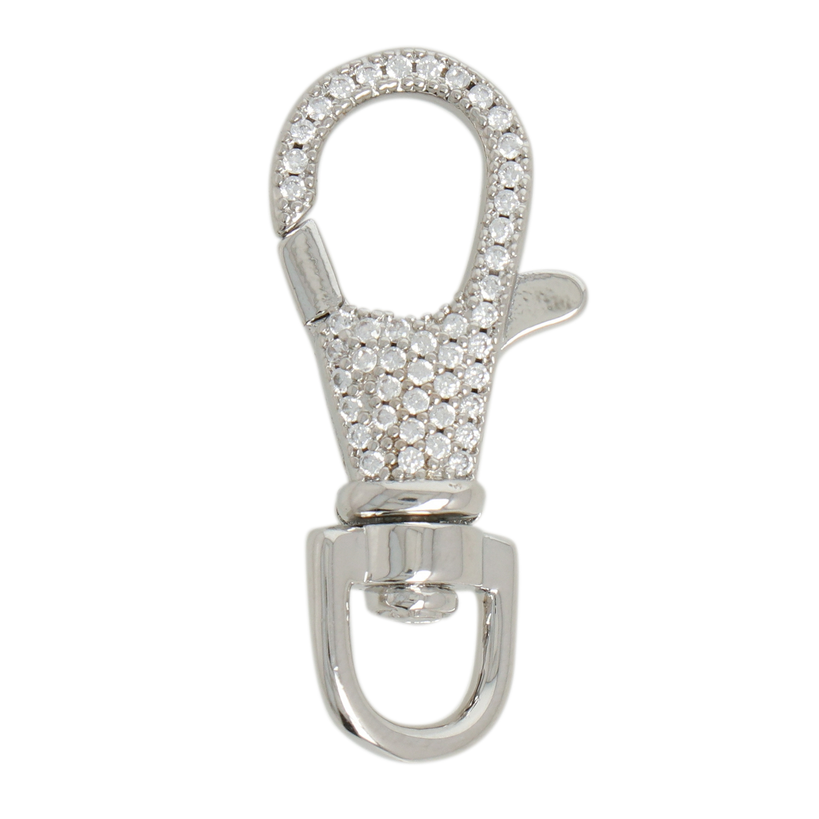 rhodium silver plated metal cz lobster clasp 33mm | 1pc