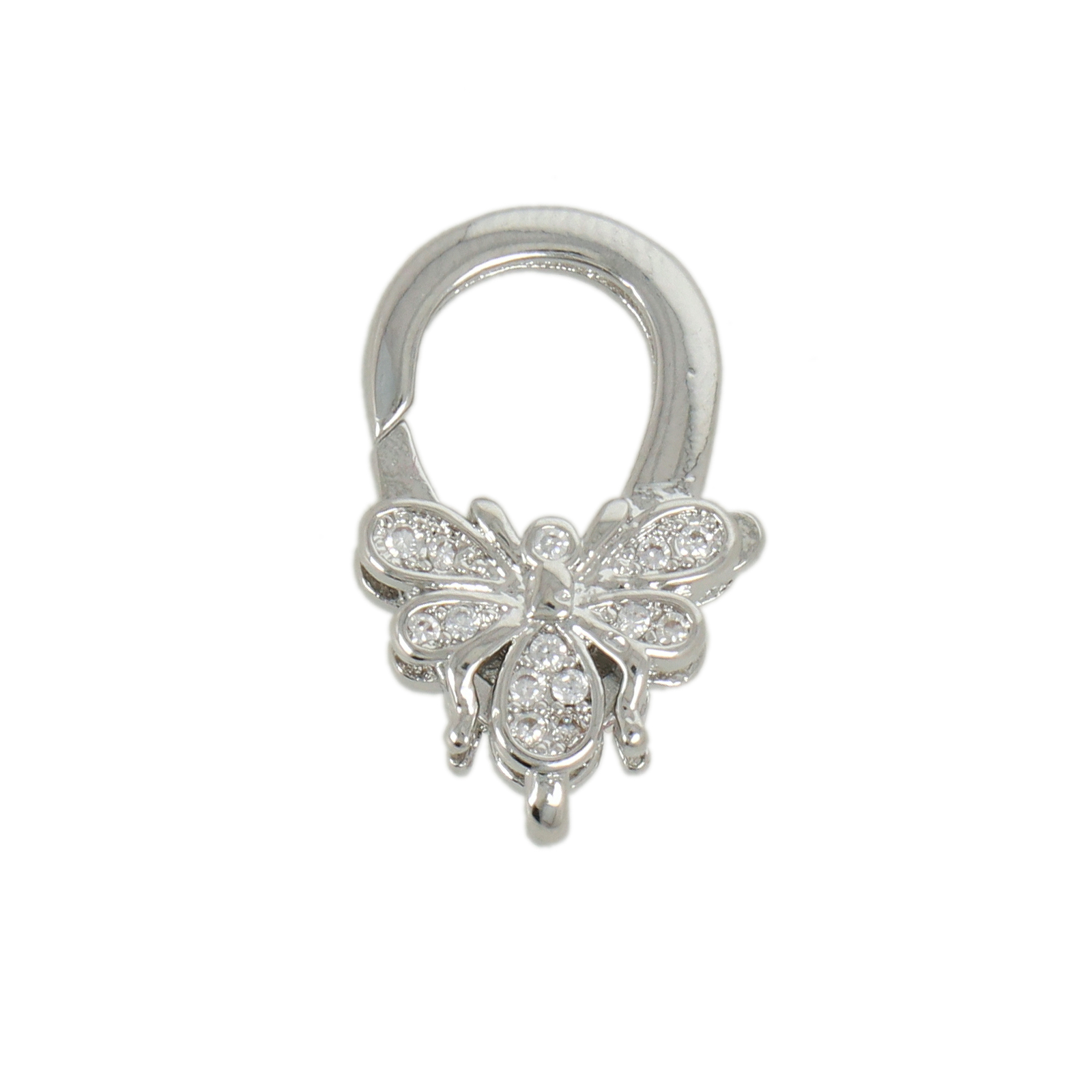 rhodium silver plated metal cz lobster clasp butterfly 20x12mm | 1pc