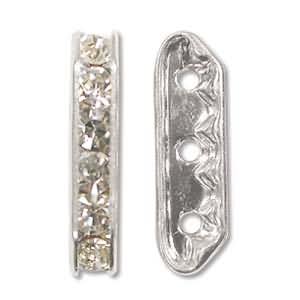 silver plated crystal bridge spacer 3 hole 21x6mm | 1pc
