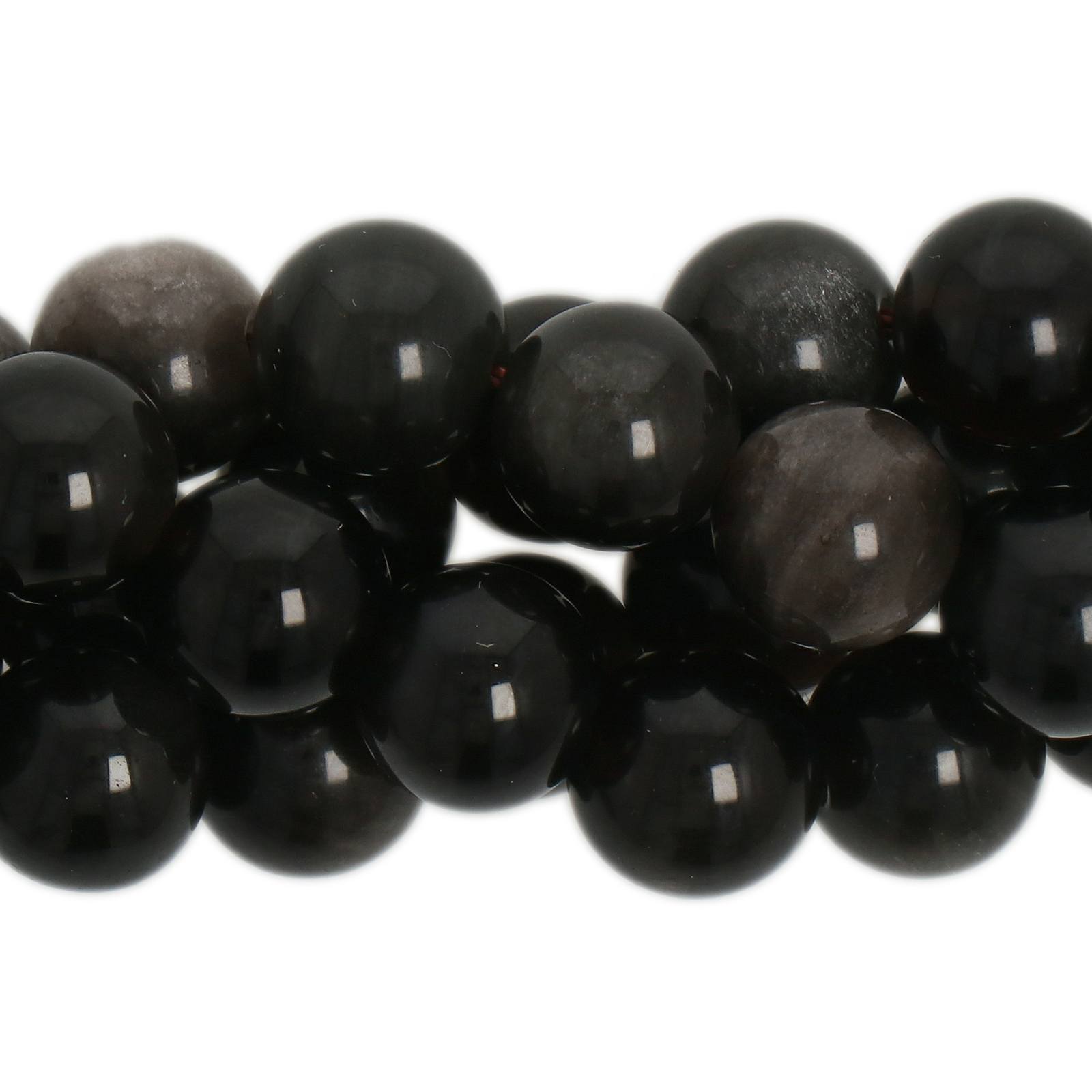 silver obsidian smooth round 8mm | 15/16-inch strand