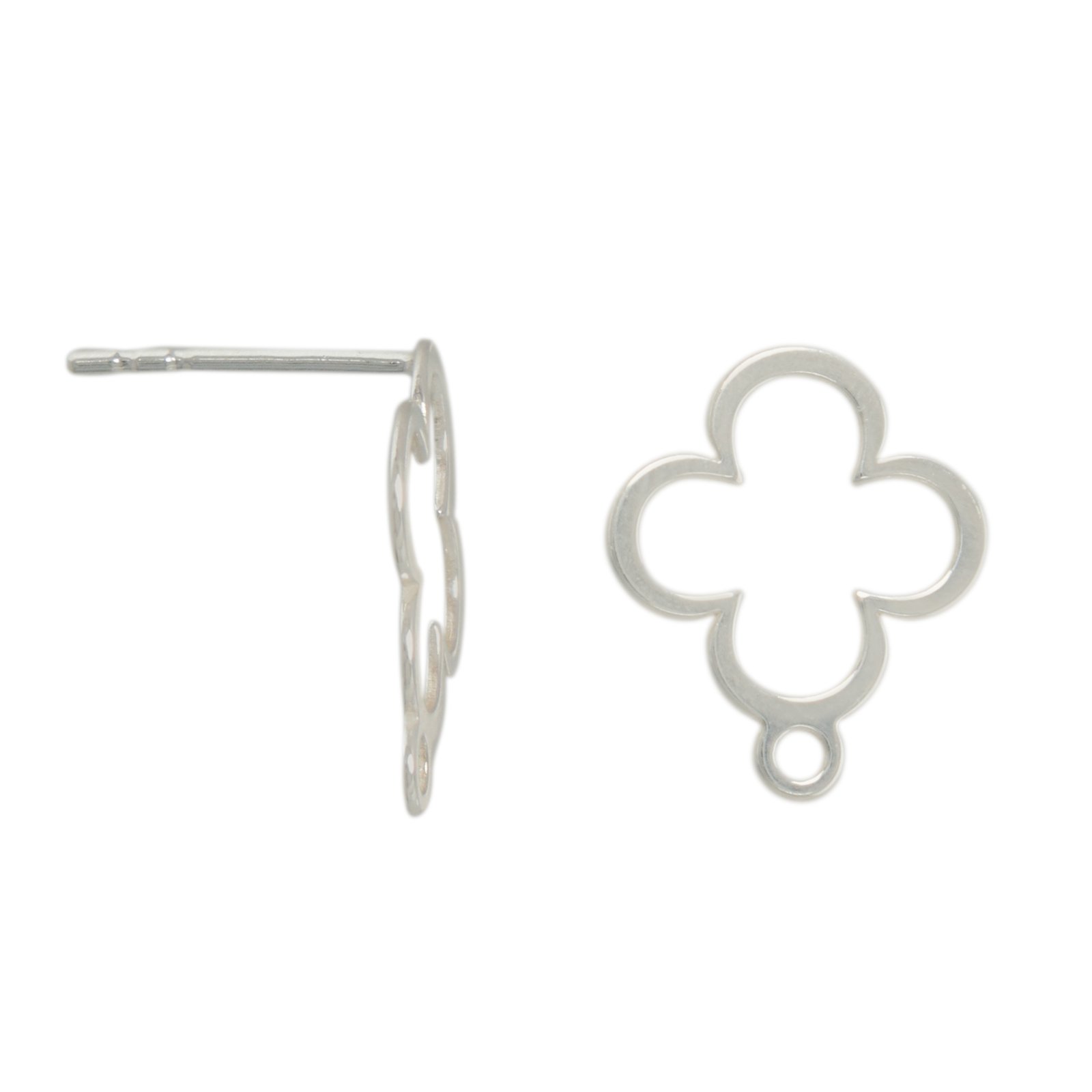 sterling silver post earring four leaf 13mm | 2pc
