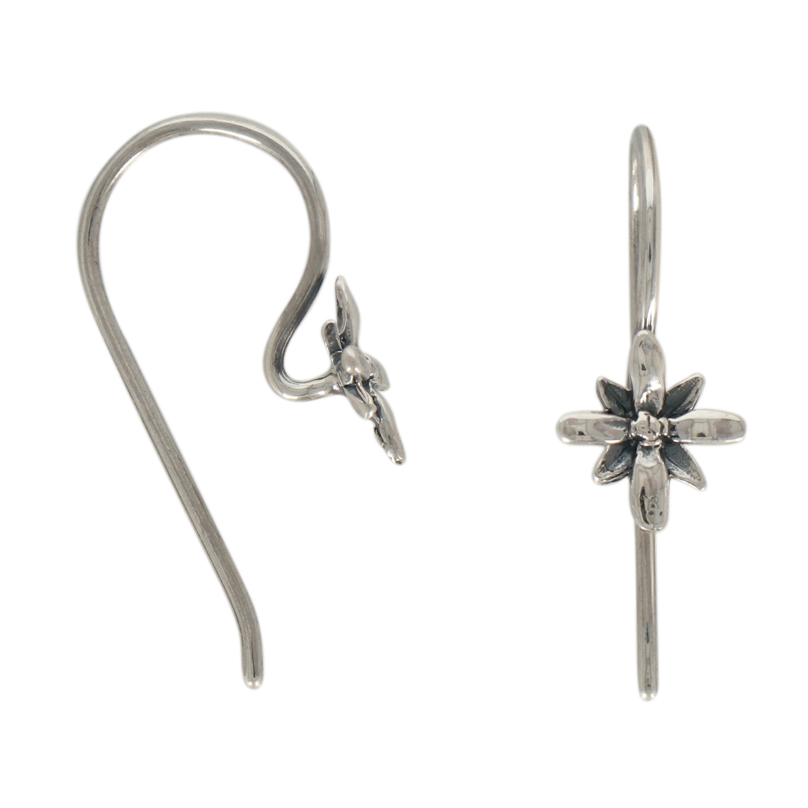 antique sterling silver fancy wire french earwire flower 21mm | 2pc