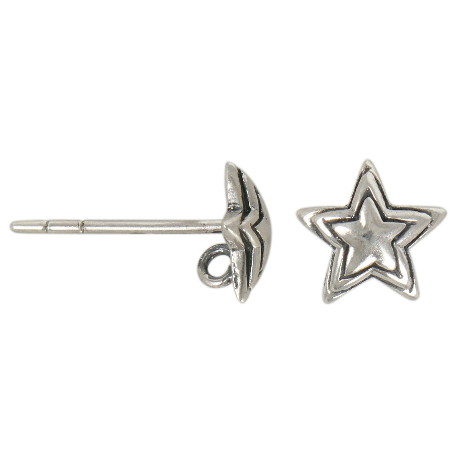 antique sterling silver post earrings star 14mm | 2pc