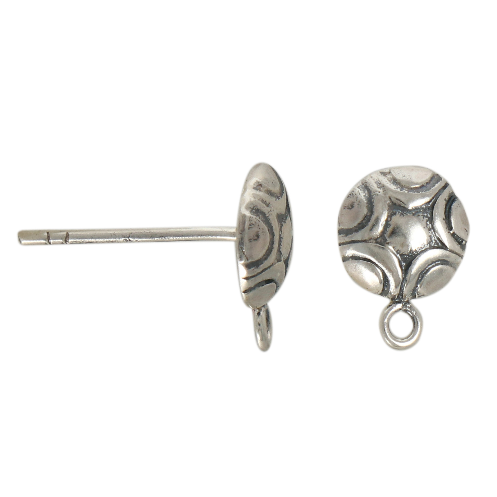 antique sterling silver round post earrings 15mm | 2pc