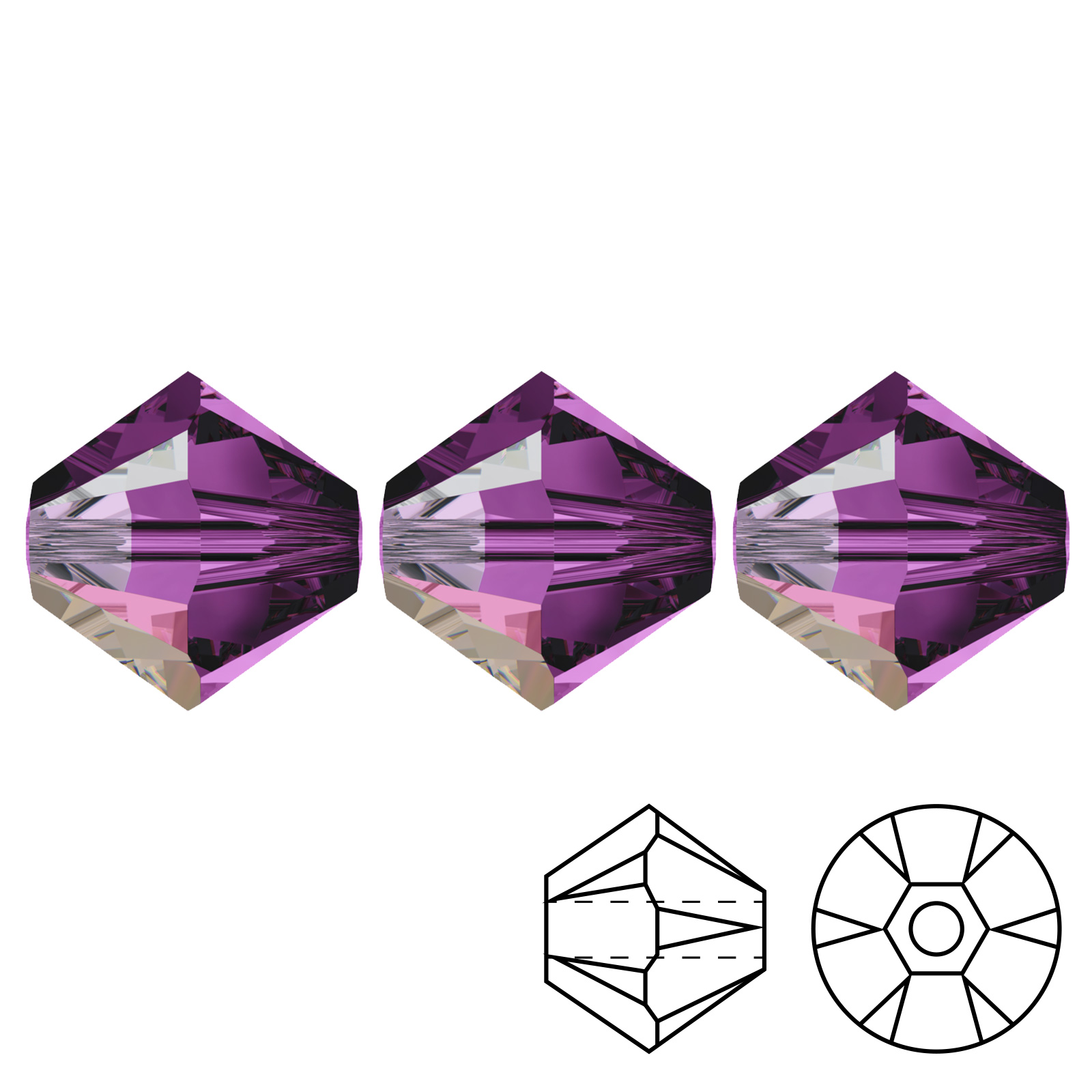 bicone (5328) amethyst ab 3mm | 48pc