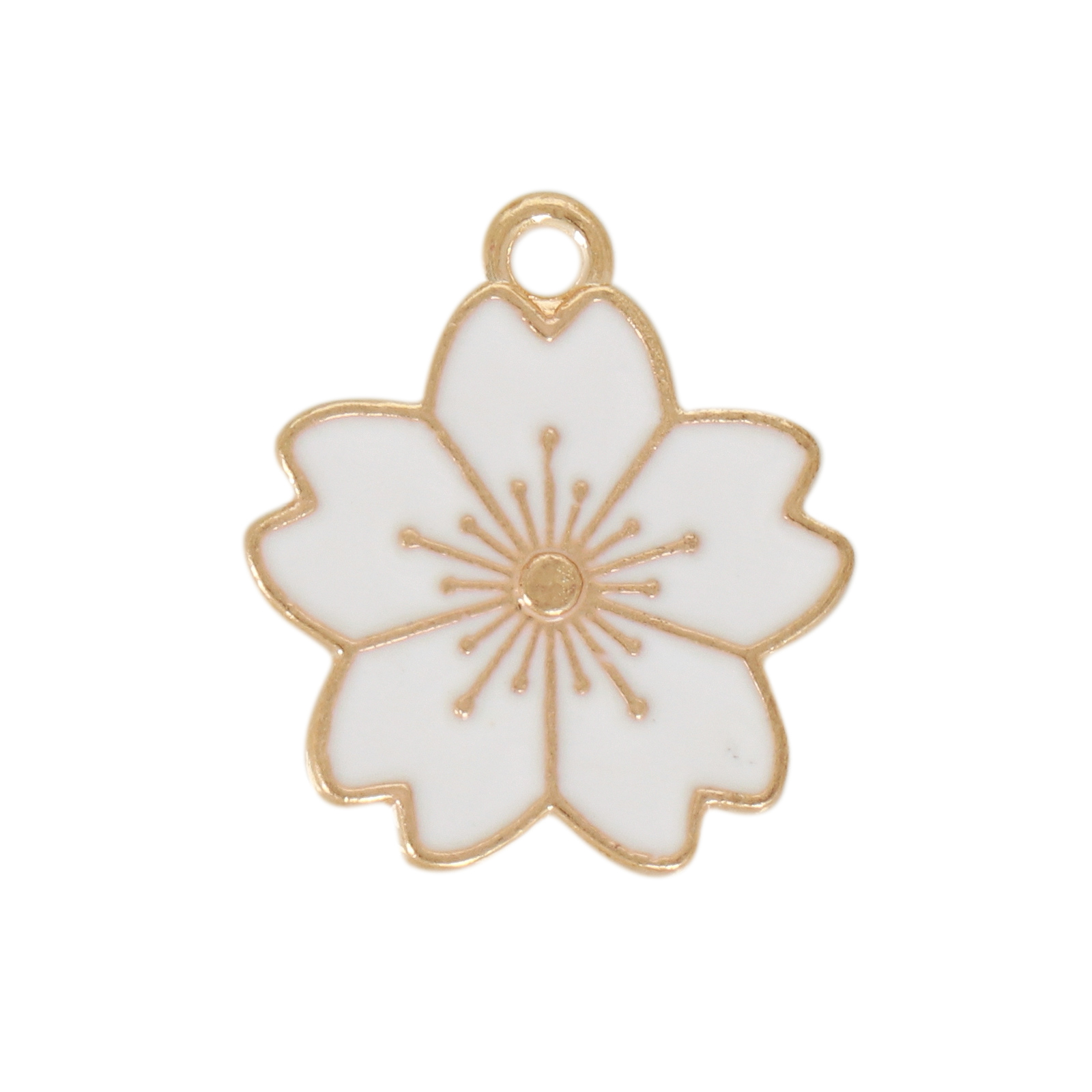 gold plated enameled cherry blossom charm 20x18mm | 10pc