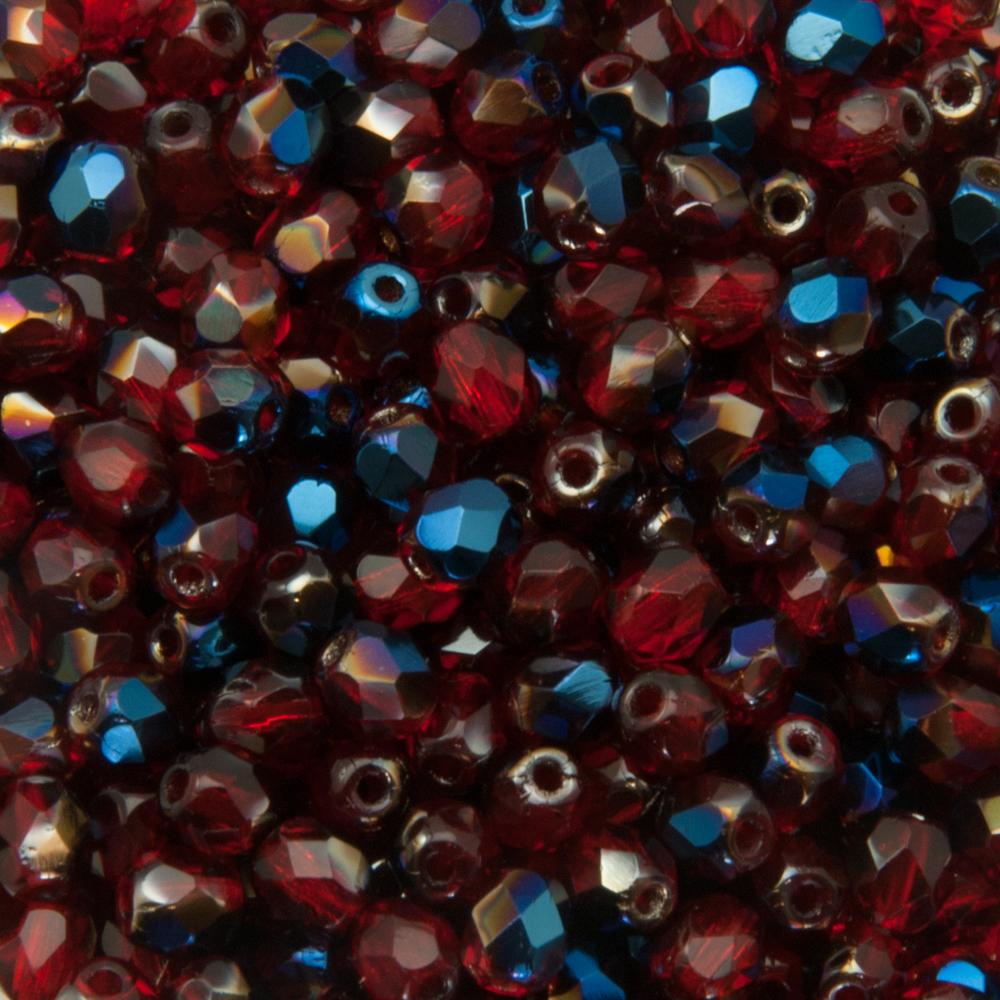 czech fire-polished round beads - siam ruby/iris blue 4mm | 50pc