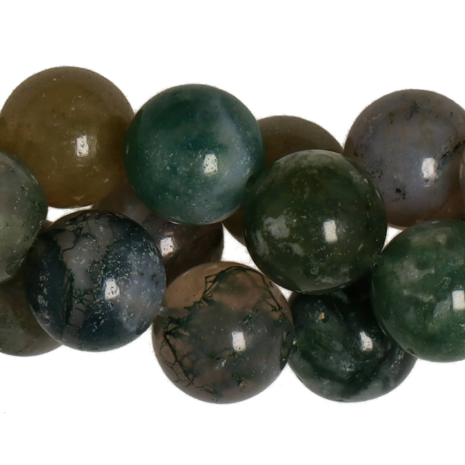 moss agate smooth round 10mm | 10pc