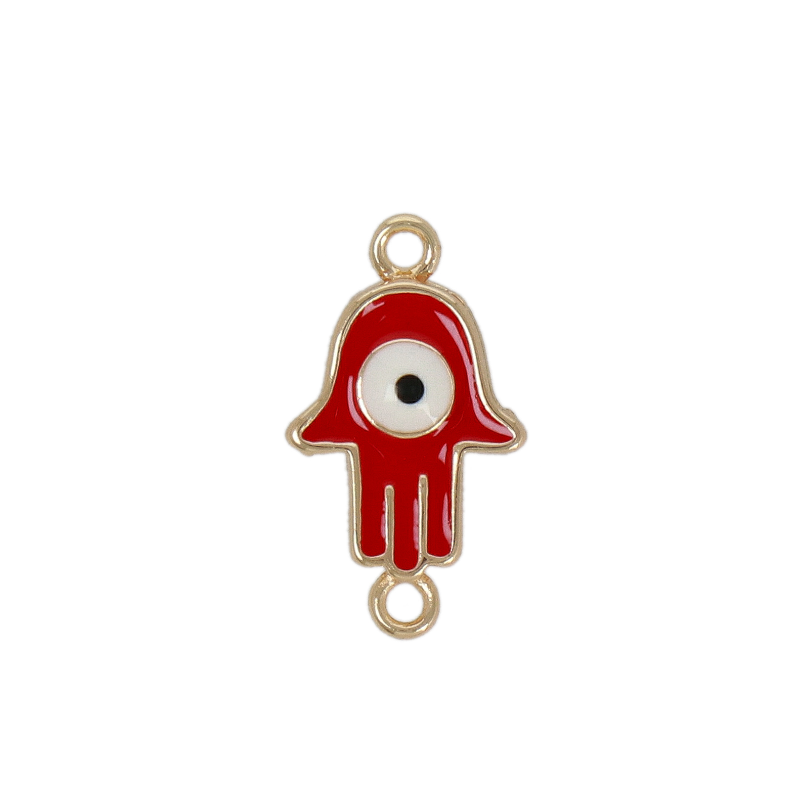 gold plated enameled red hamsa hand link 16x9mm | 2pc