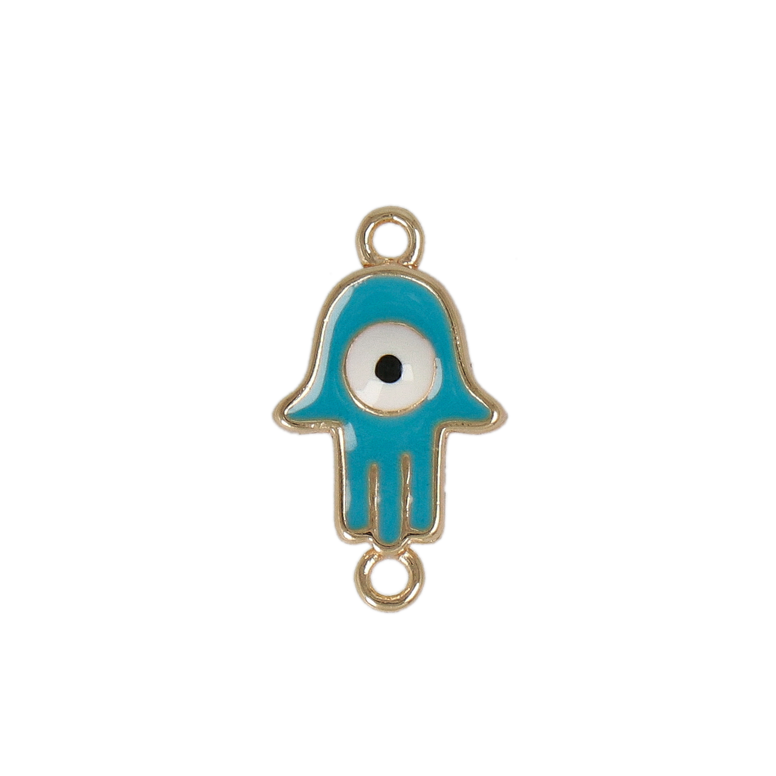 gold plated enameled blue hamsa hand link 16x9mm | 2pc
