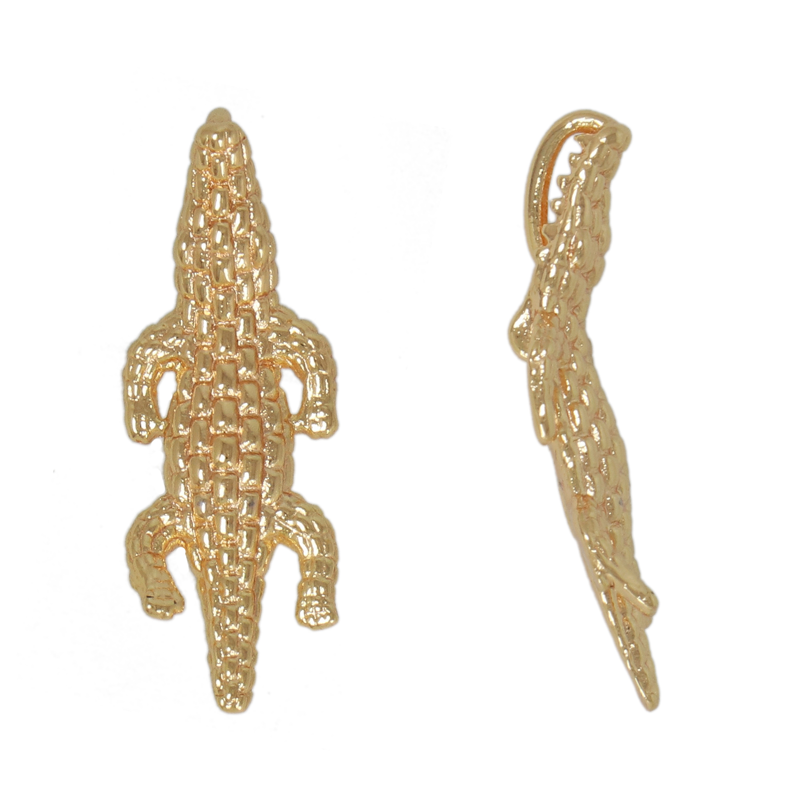 gold plated crocodile charm 26x9mm | 2pc