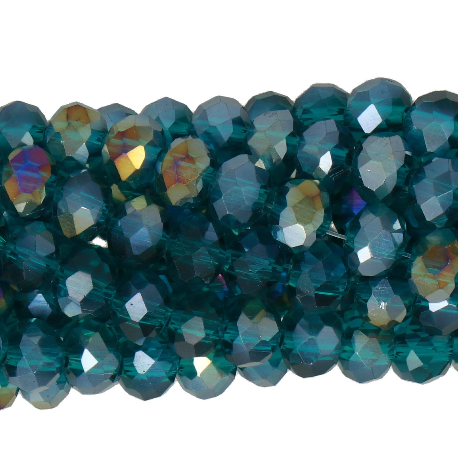 blue zircon ab chinese crystal faceted roundelle 6x4mm | 1 strand