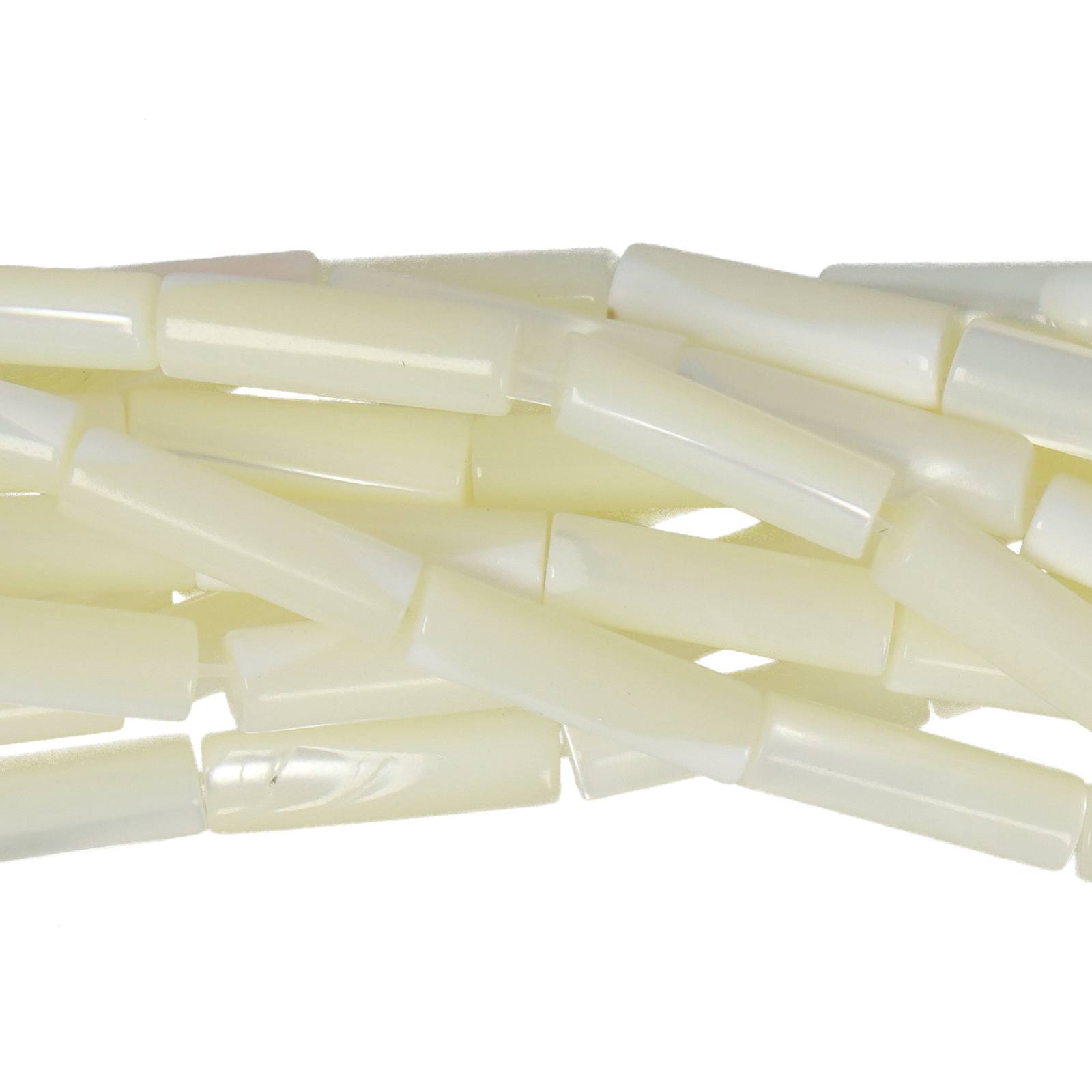 white natural mother of pearl - smooth tube 14x4mm | 16-inch strand