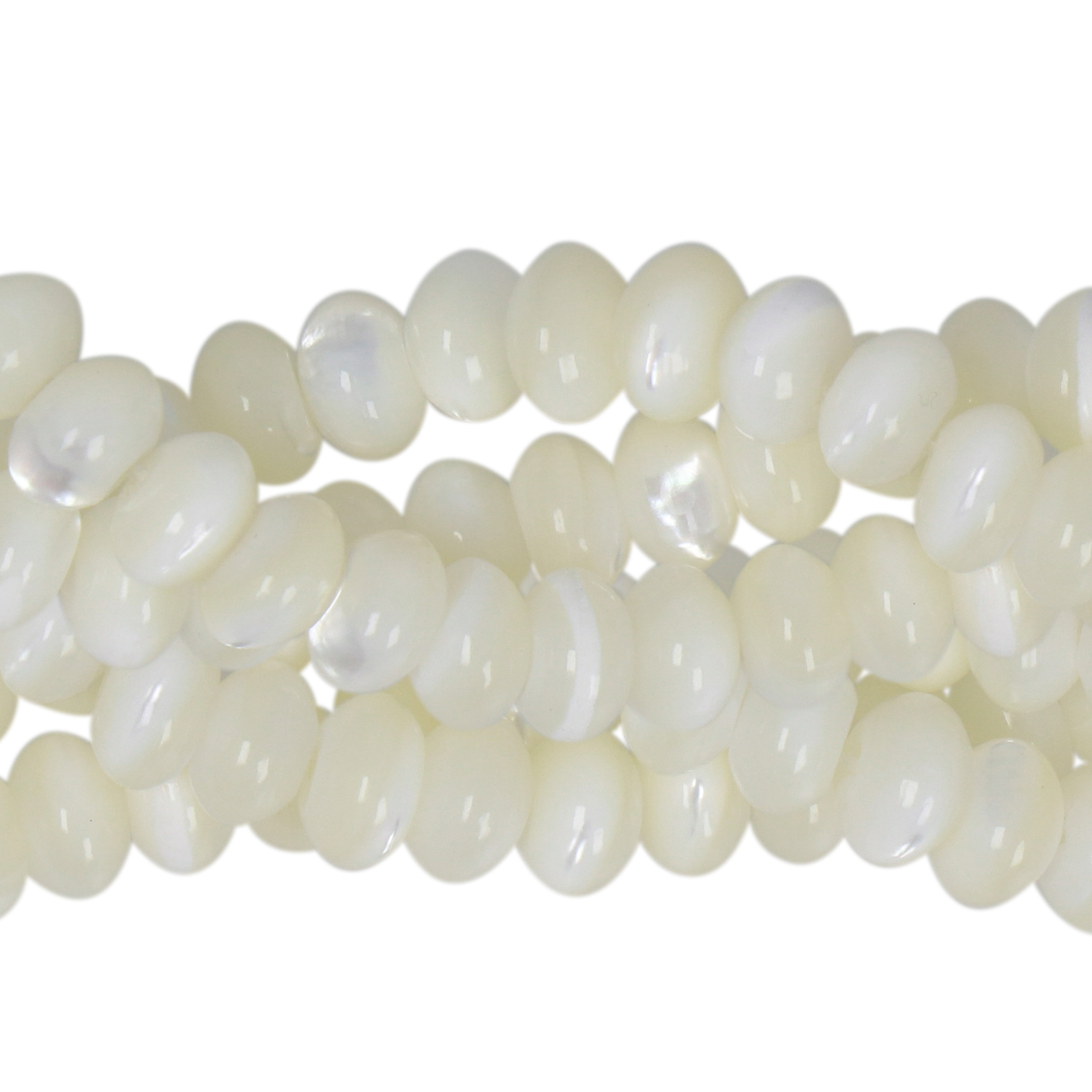 white natural mother of pearl - smooth roundelle 6x4mm | 16-inch strand
