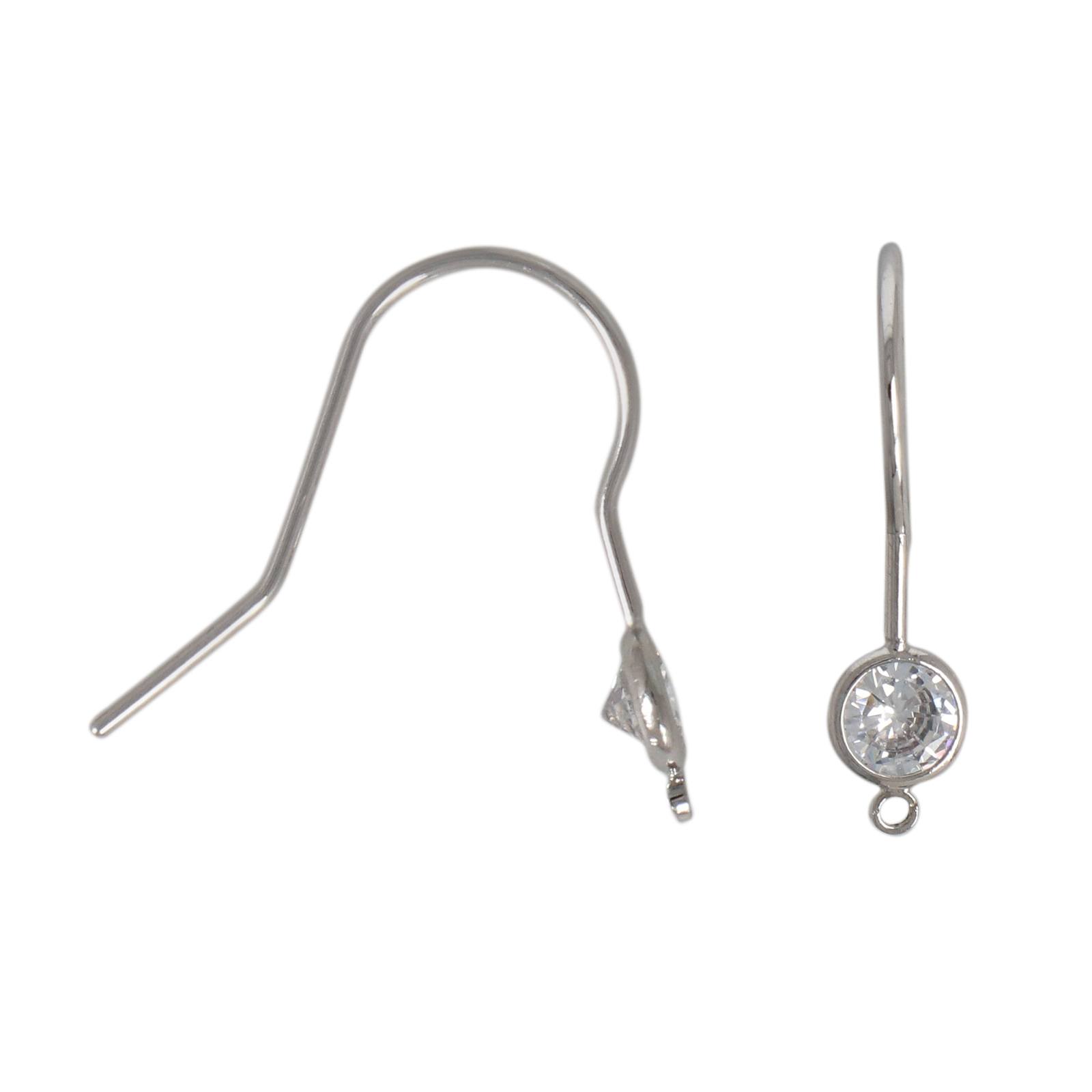 rhodium silver plated plated metal cz french earwire 15mm | 2pc